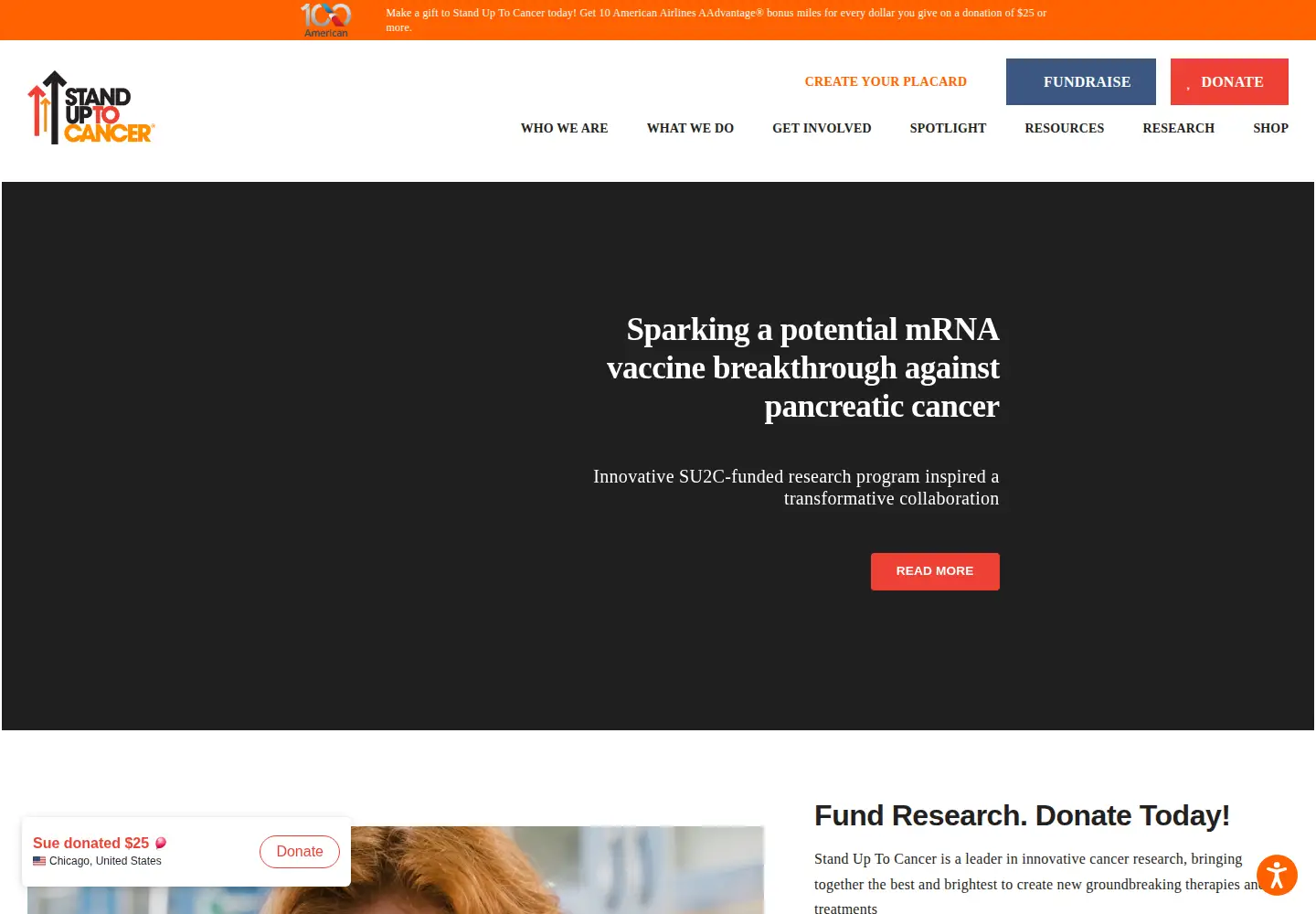 Captured homepage of standuptocancer.org in the current scan