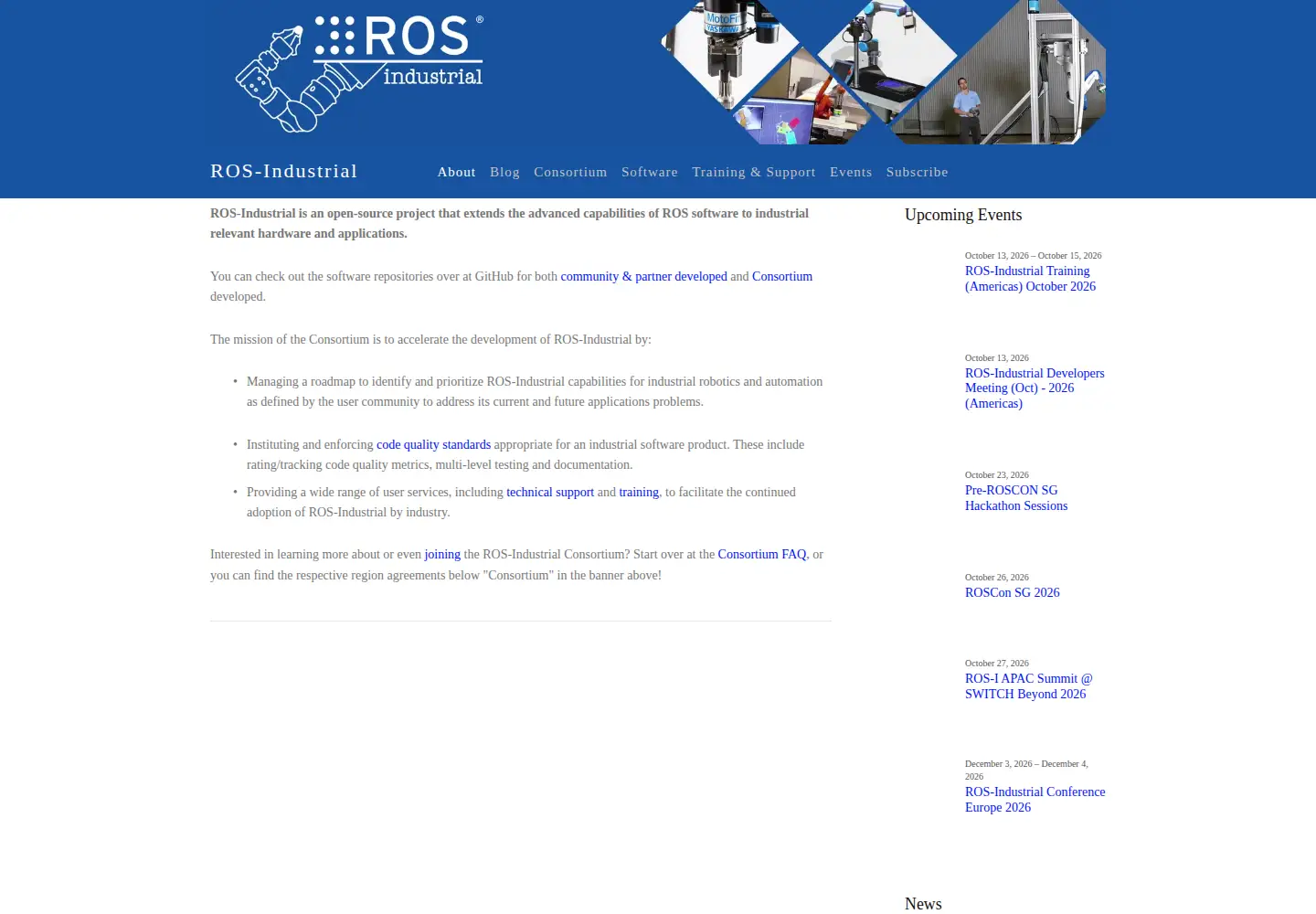 Captured homepage of rosindustrial.org in the current scan