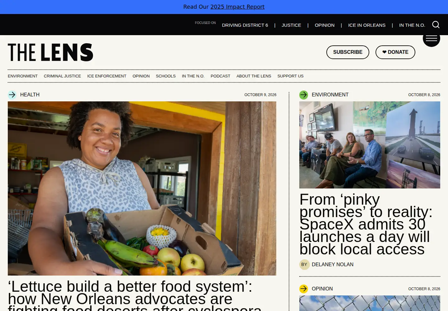 Captured homepage of thelensnola.org in the current scan