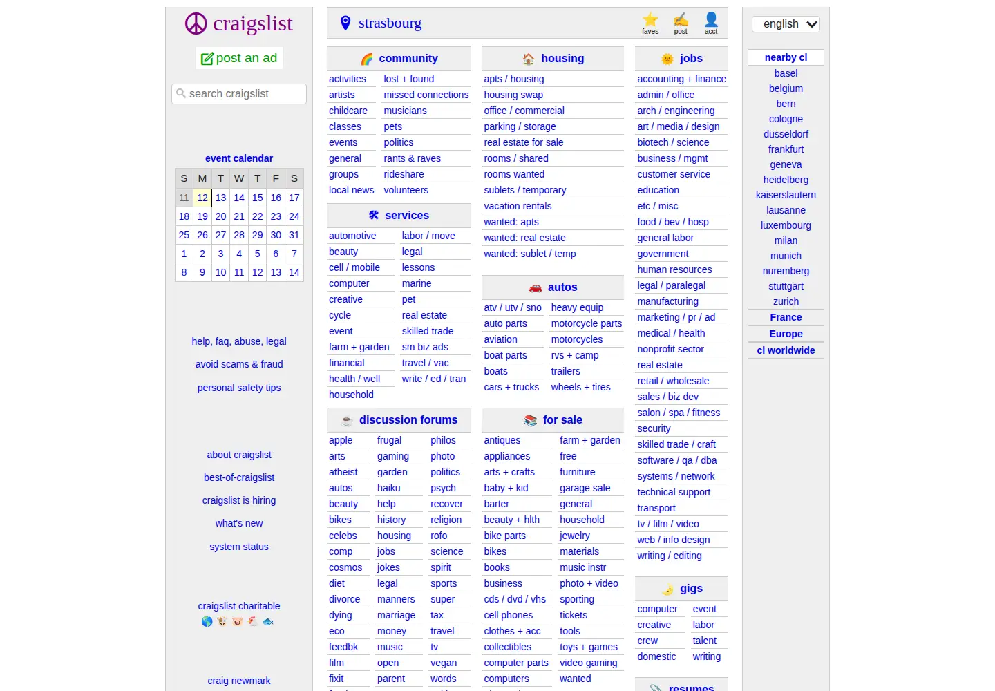 Captured homepage of craigslist.com in the current scan