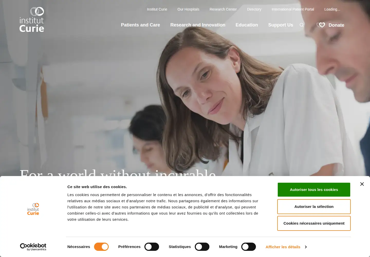 Captured homepage of institut-curie.org in the current scan