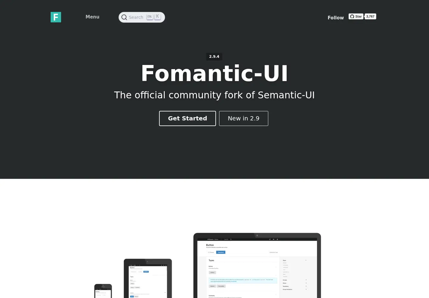 Screenshot of fomantic-ui.com