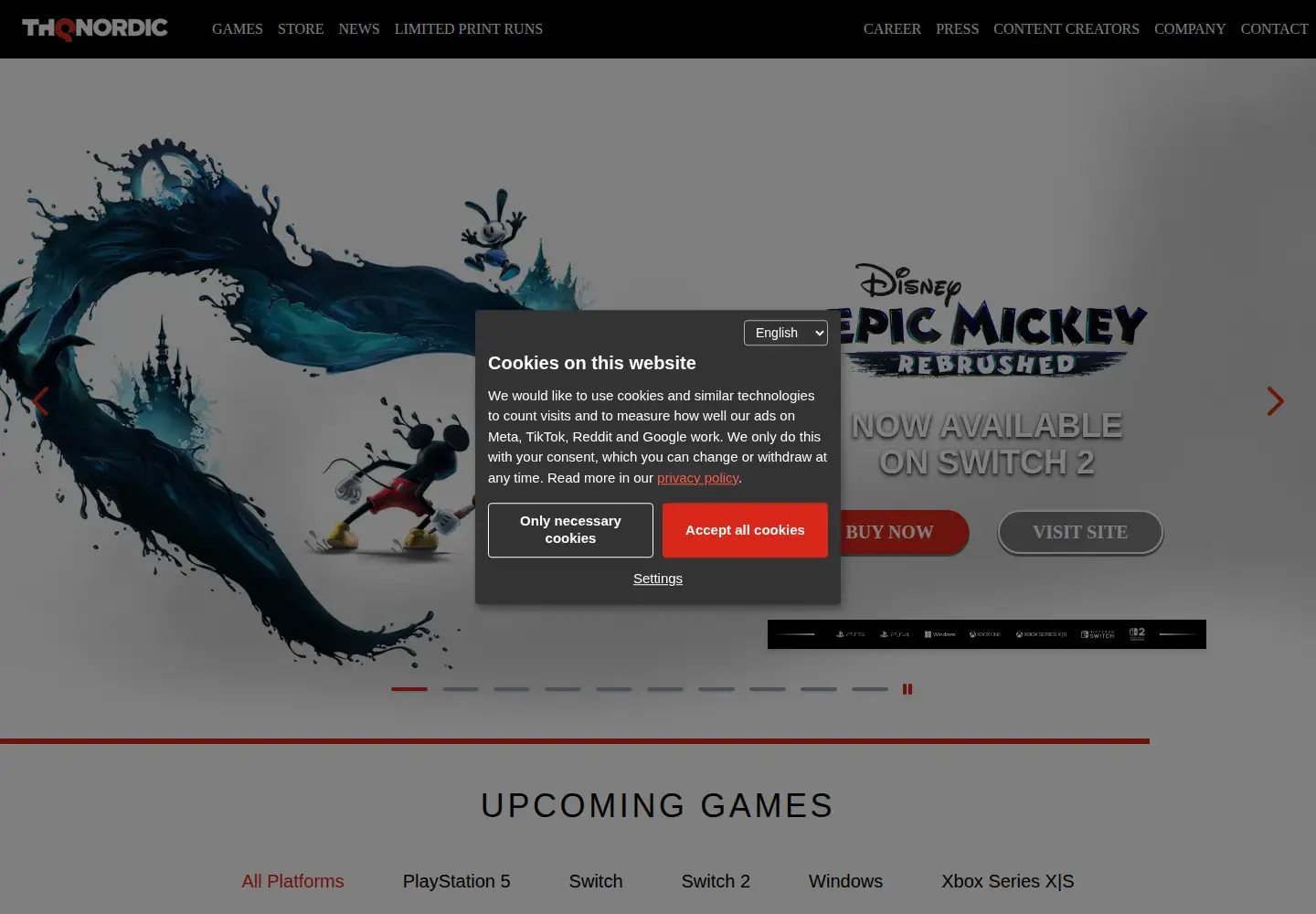 Captured homepage of thqnordic.com in the current scan