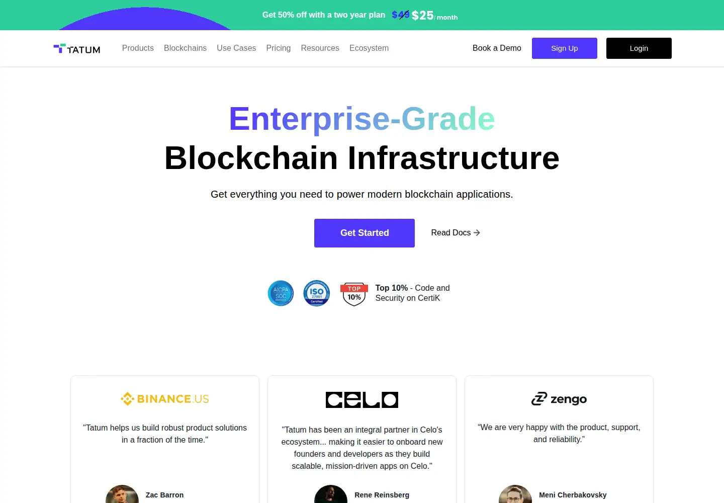 Captured homepage of tatum.io in the current scan