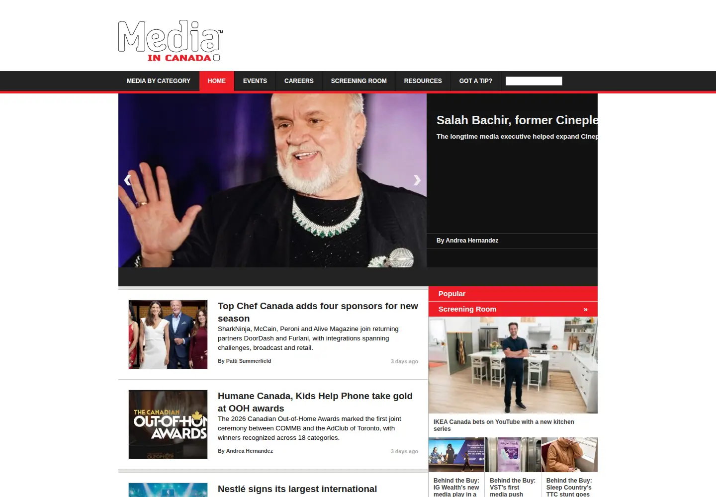 Screenshot of mediaincanada.com