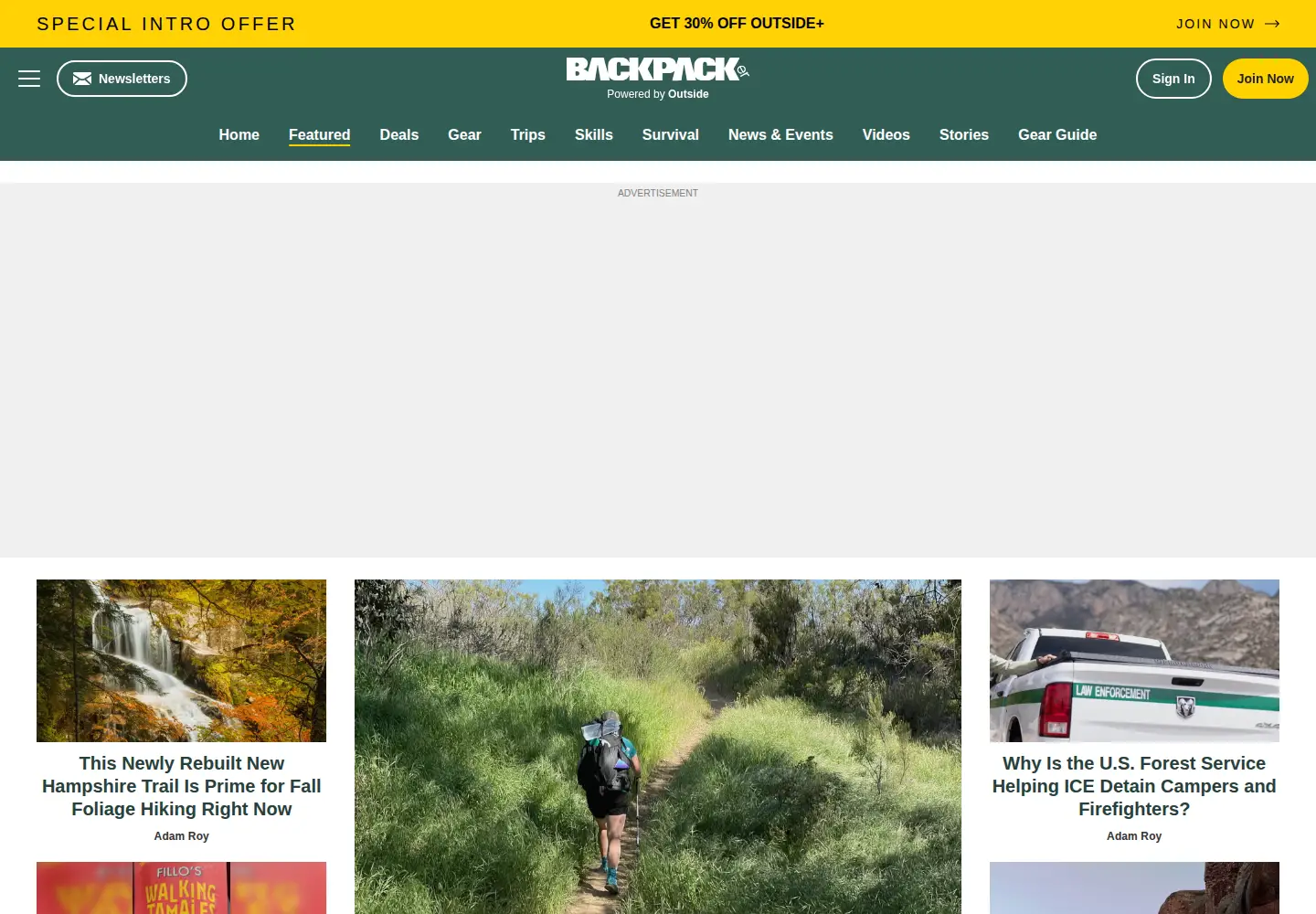 Captured homepage of backpacker.com in the current scan