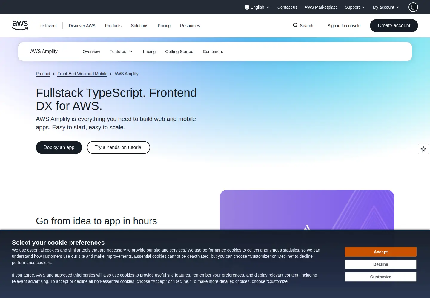 Captured homepage of amplify.aws in the current scan