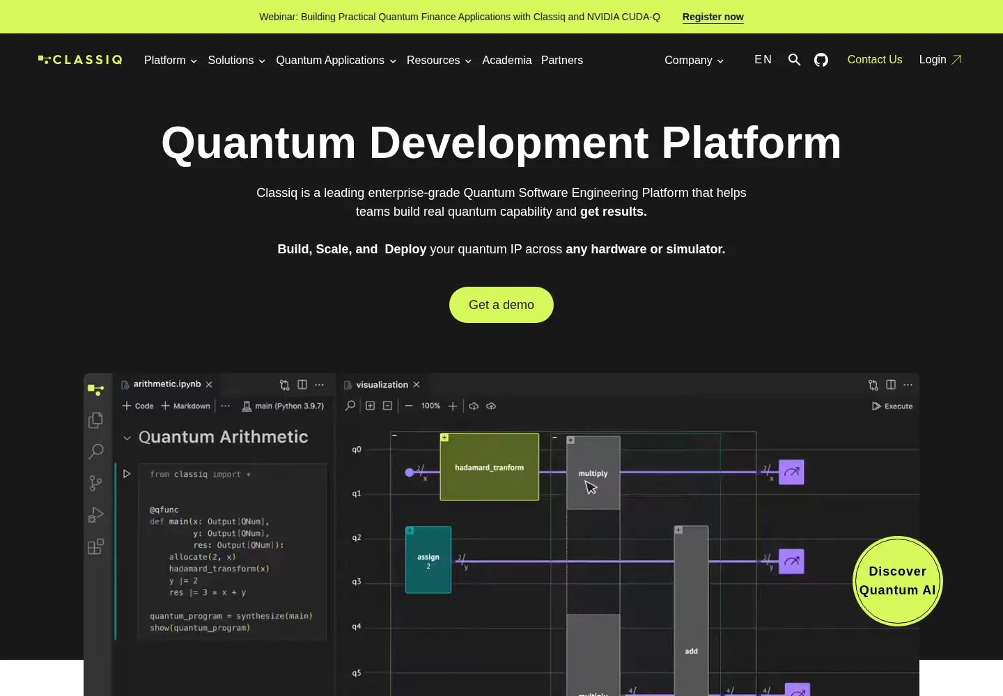 Captured homepage of classiq.io in the current scan
