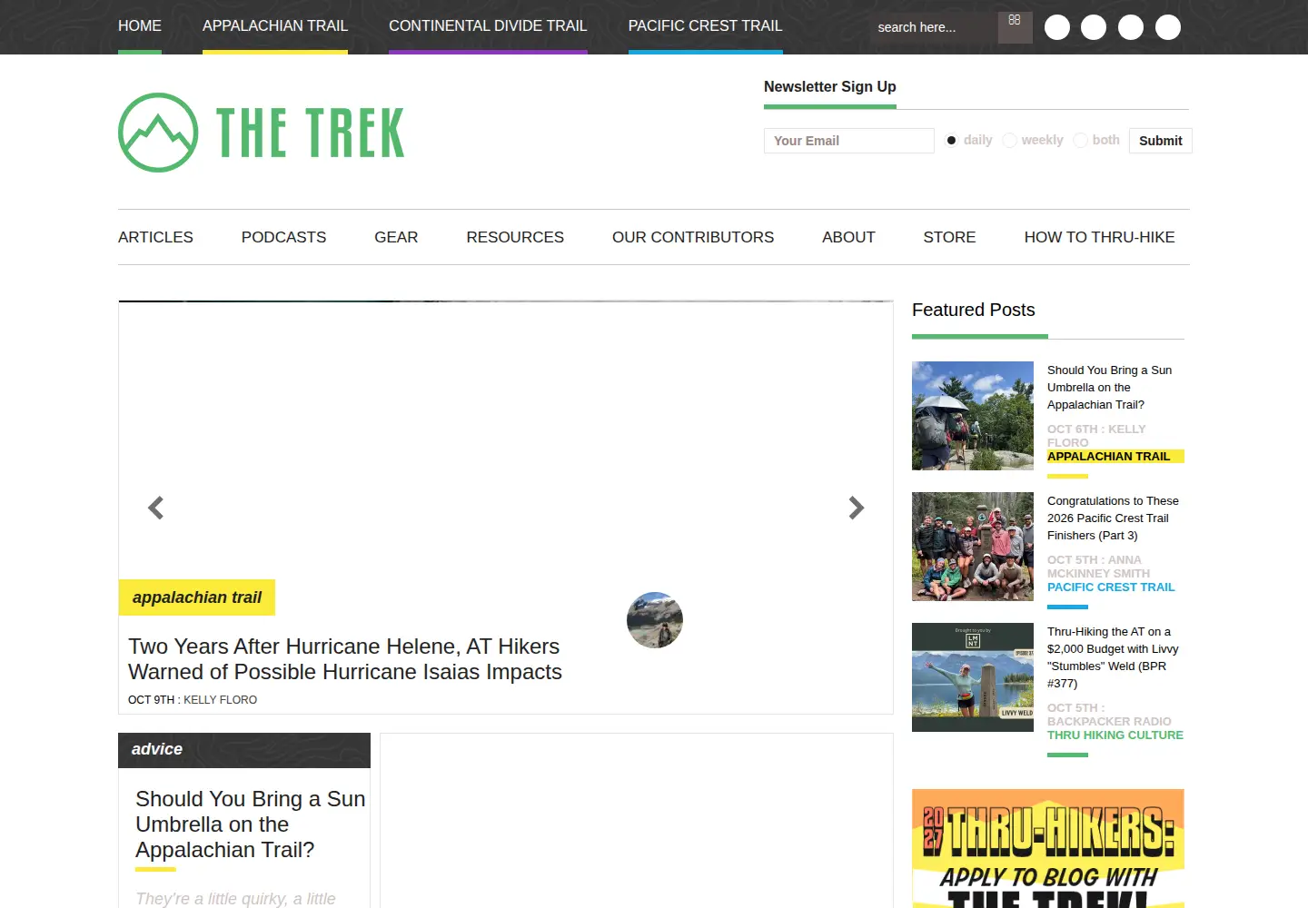 Captured homepage of thetrek.co in the current scan