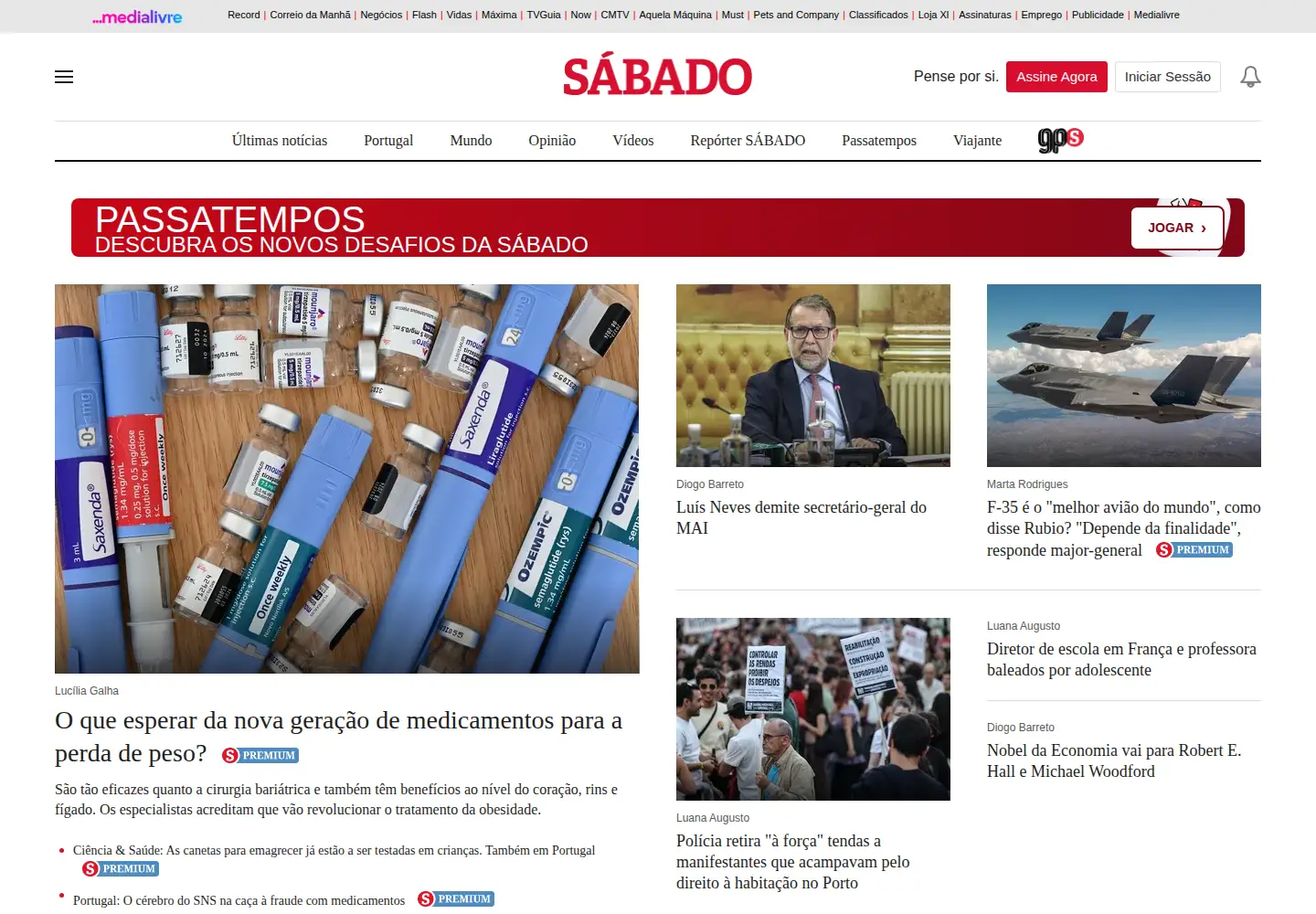 Captured homepage of sabado.pt in the current scan