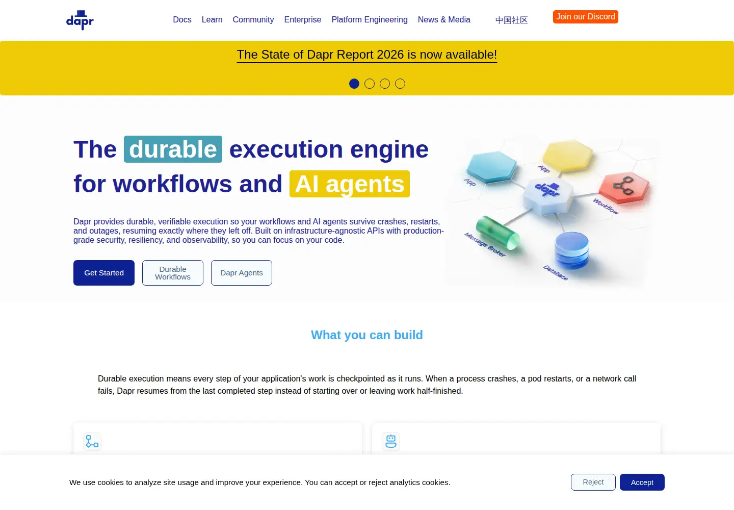 Screenshot of dapr.io