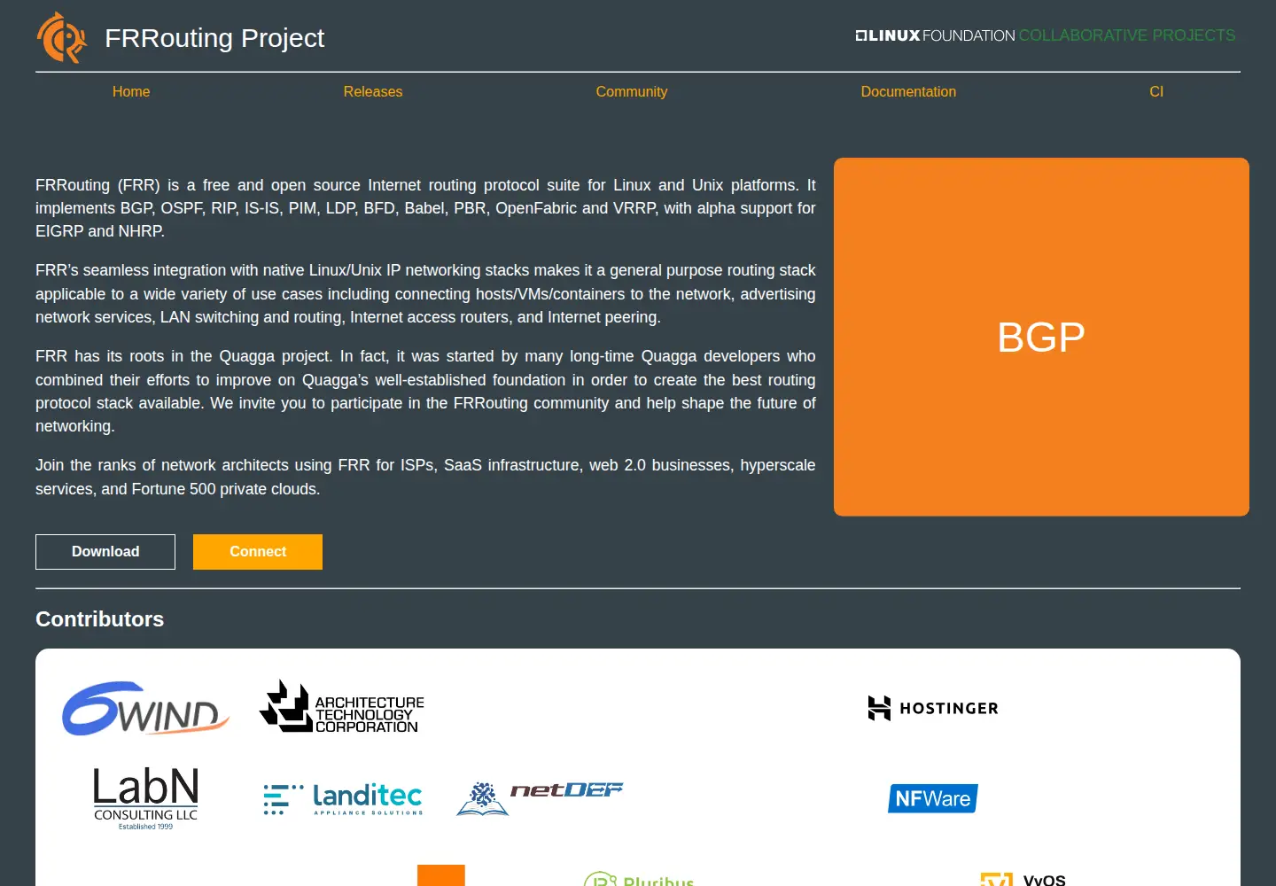 Captured homepage of frrouting.org in the current scan