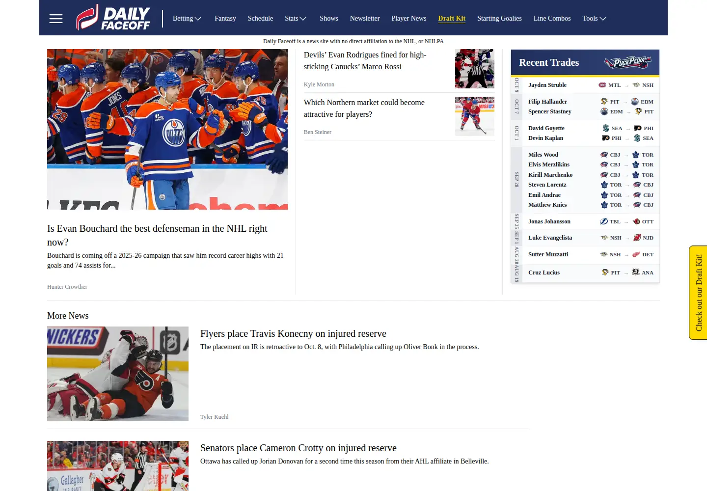 Captured homepage of dailyfaceoff.com in the current scan
