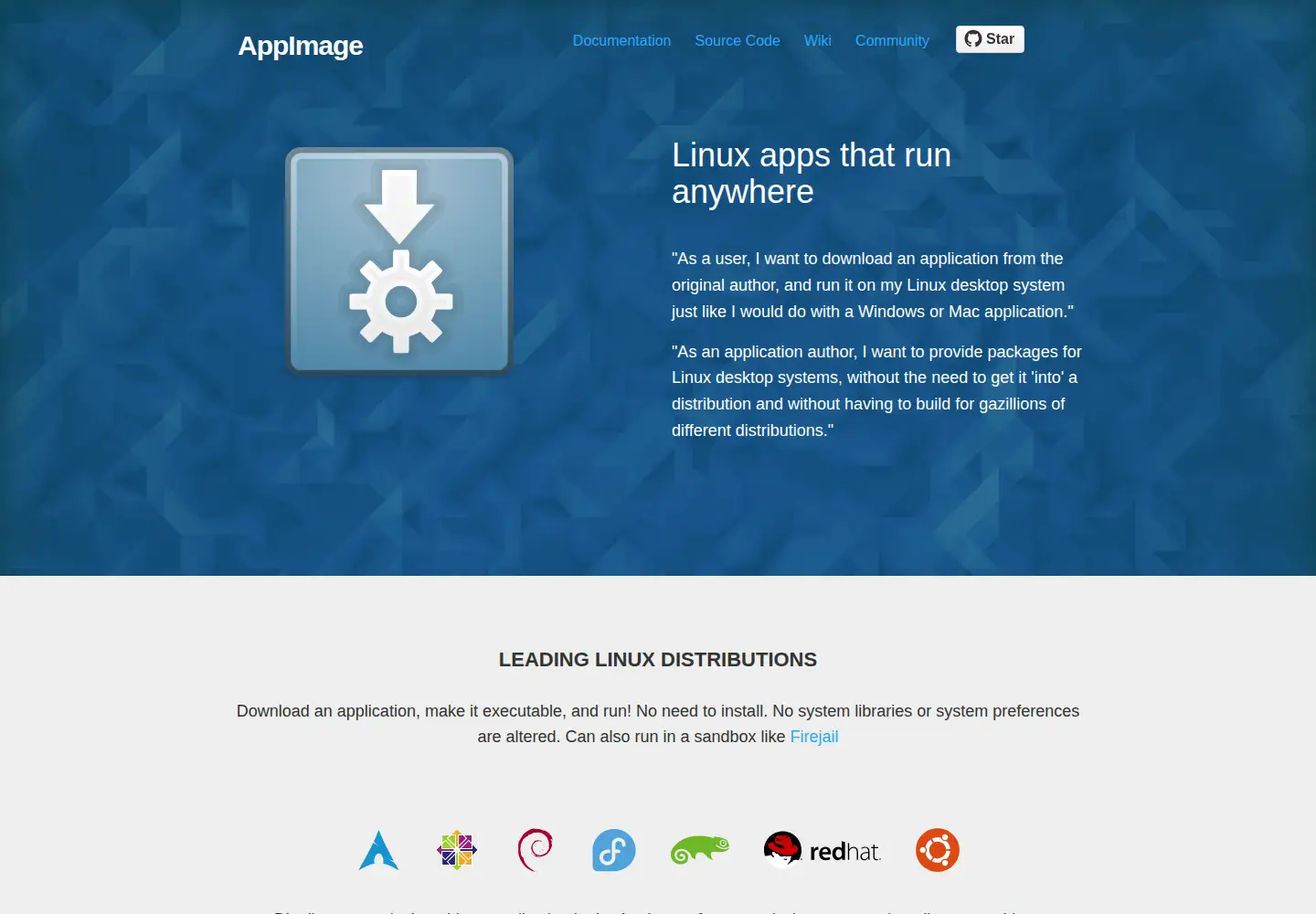 Captured homepage of appimage.org in the current scan
