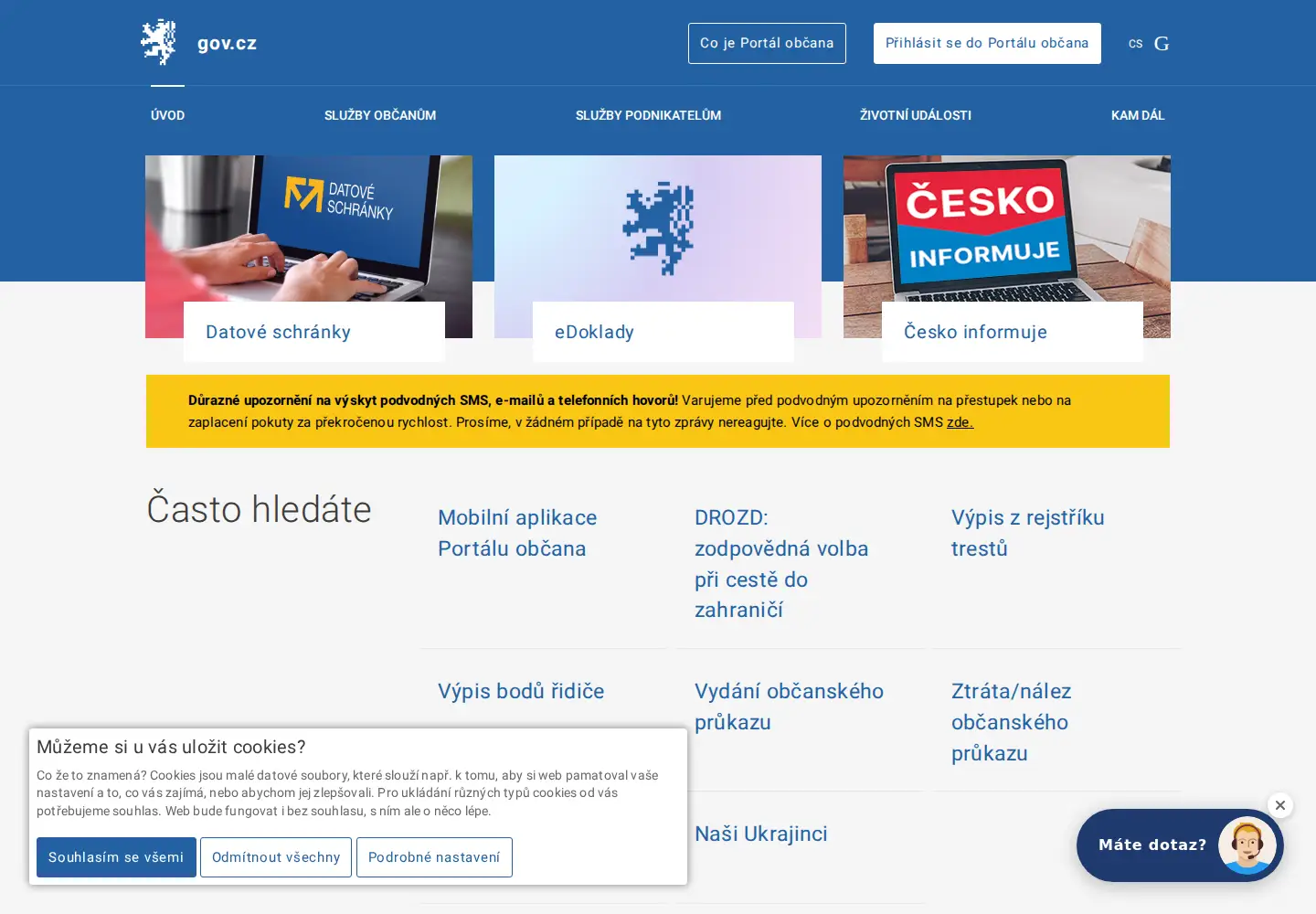 Screenshot of portal.gov.cz