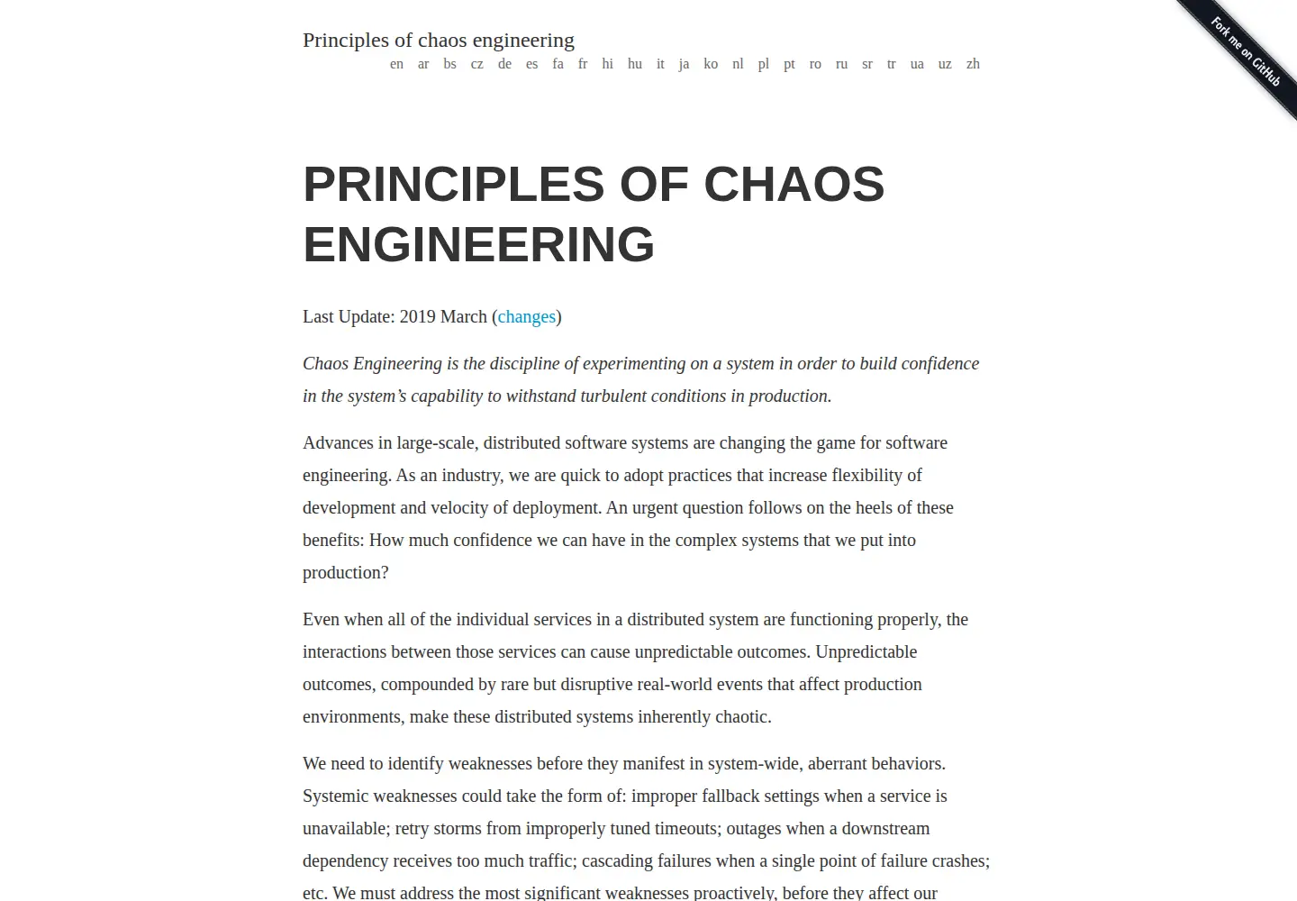 Captured homepage of principlesofchaos.org in the current scan