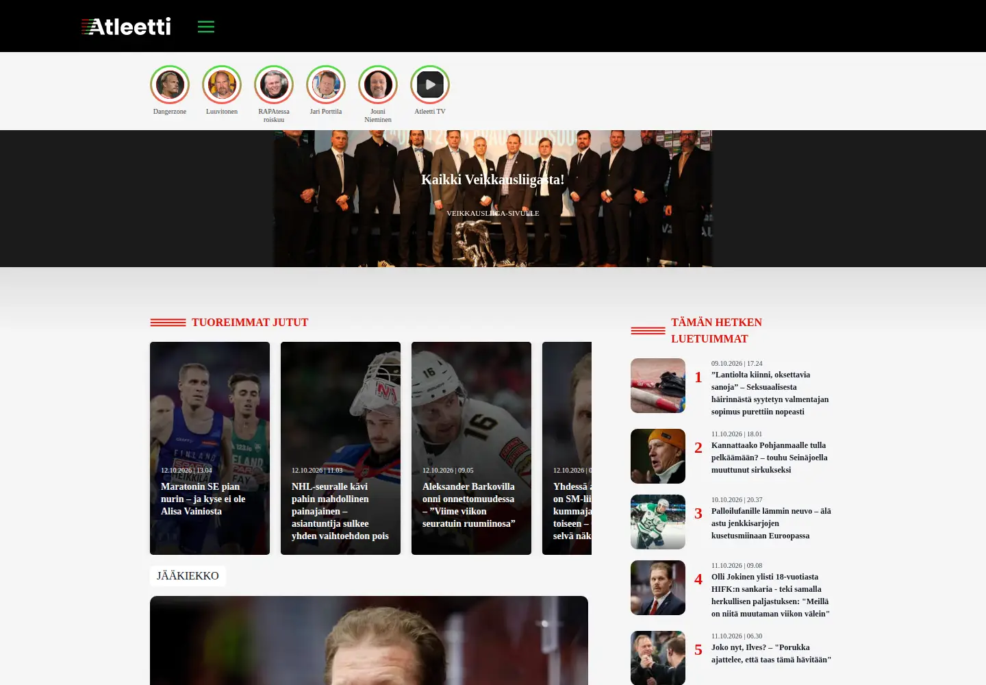Screenshot of atleetti.fi