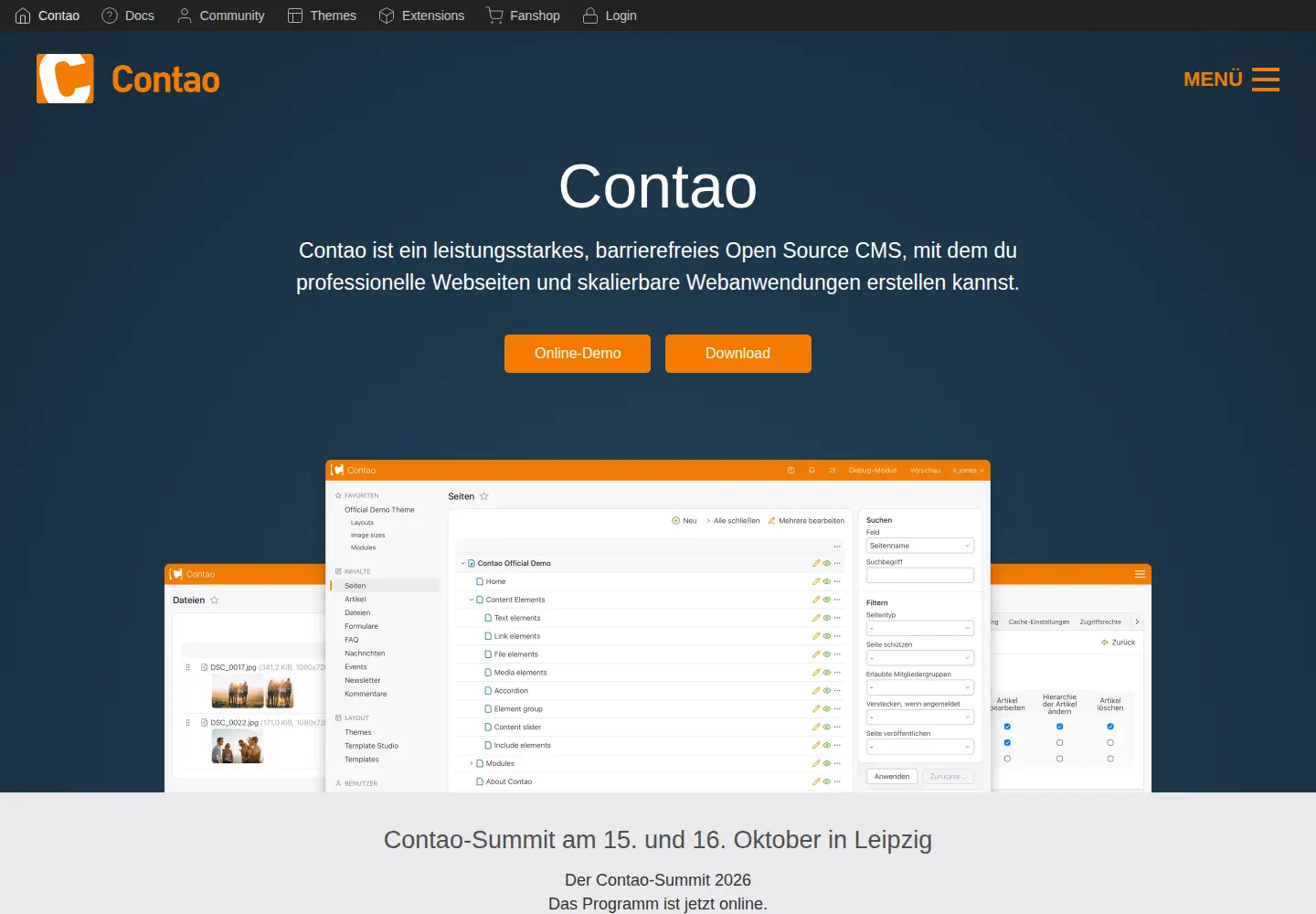 Screenshot of contao.org