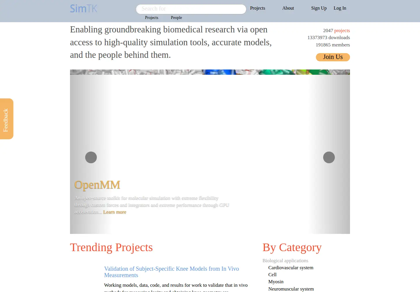Captured homepage of simtk.org in the current scan