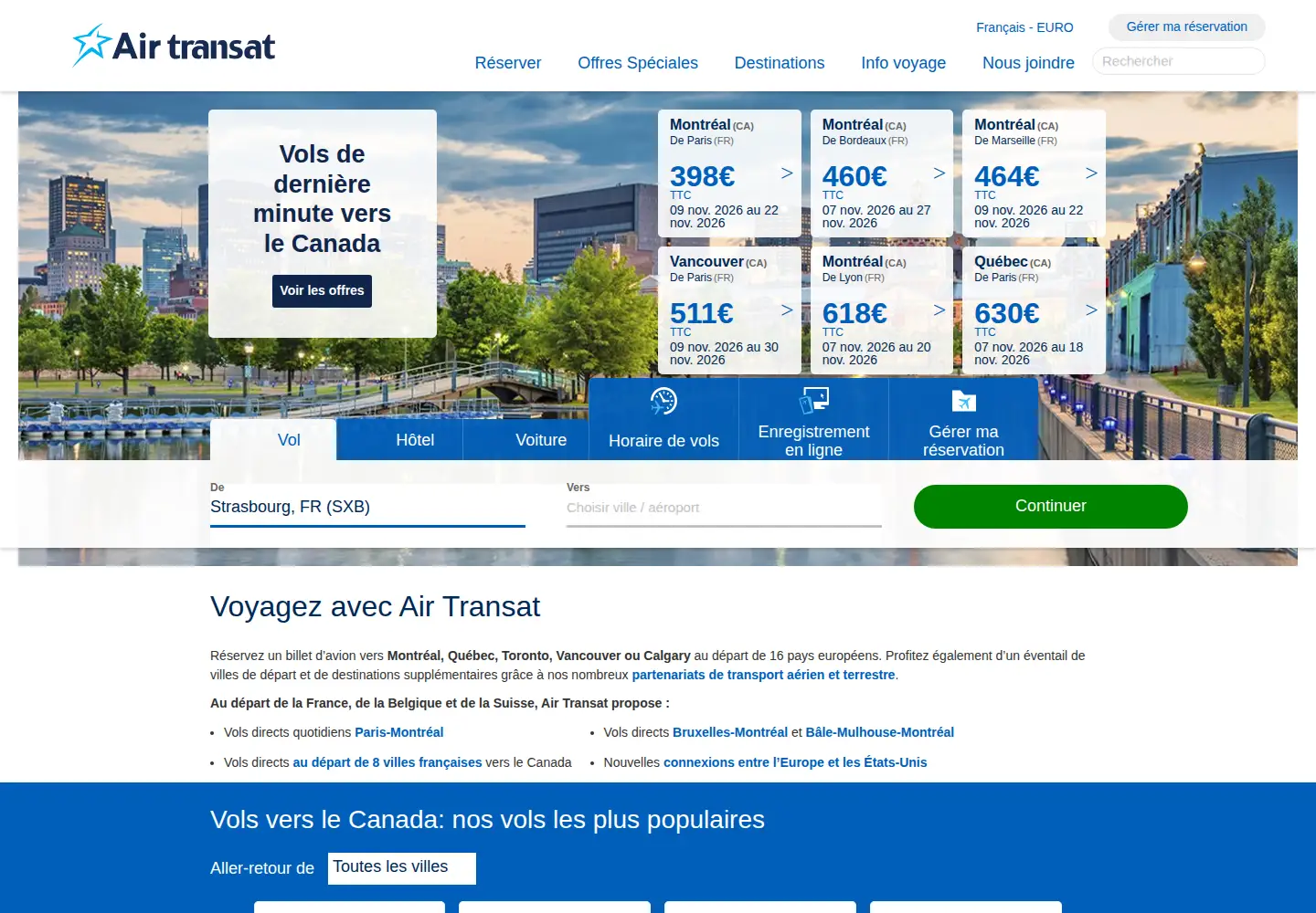 Captured homepage of airtransat.com in the current scan
