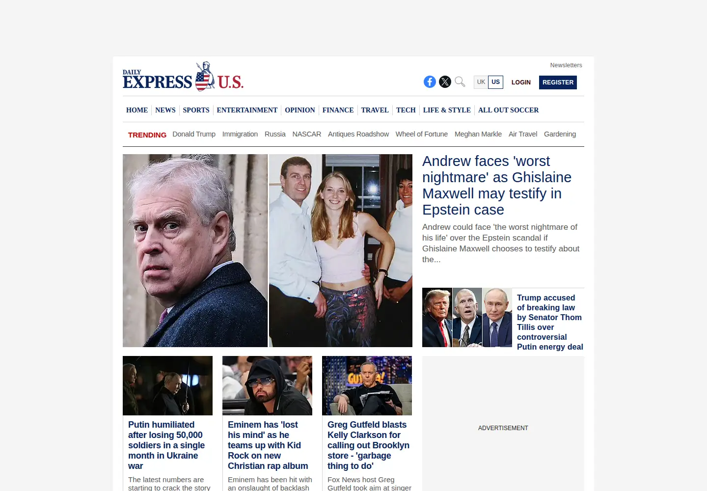 Captured homepage of the-express.com in the current scan