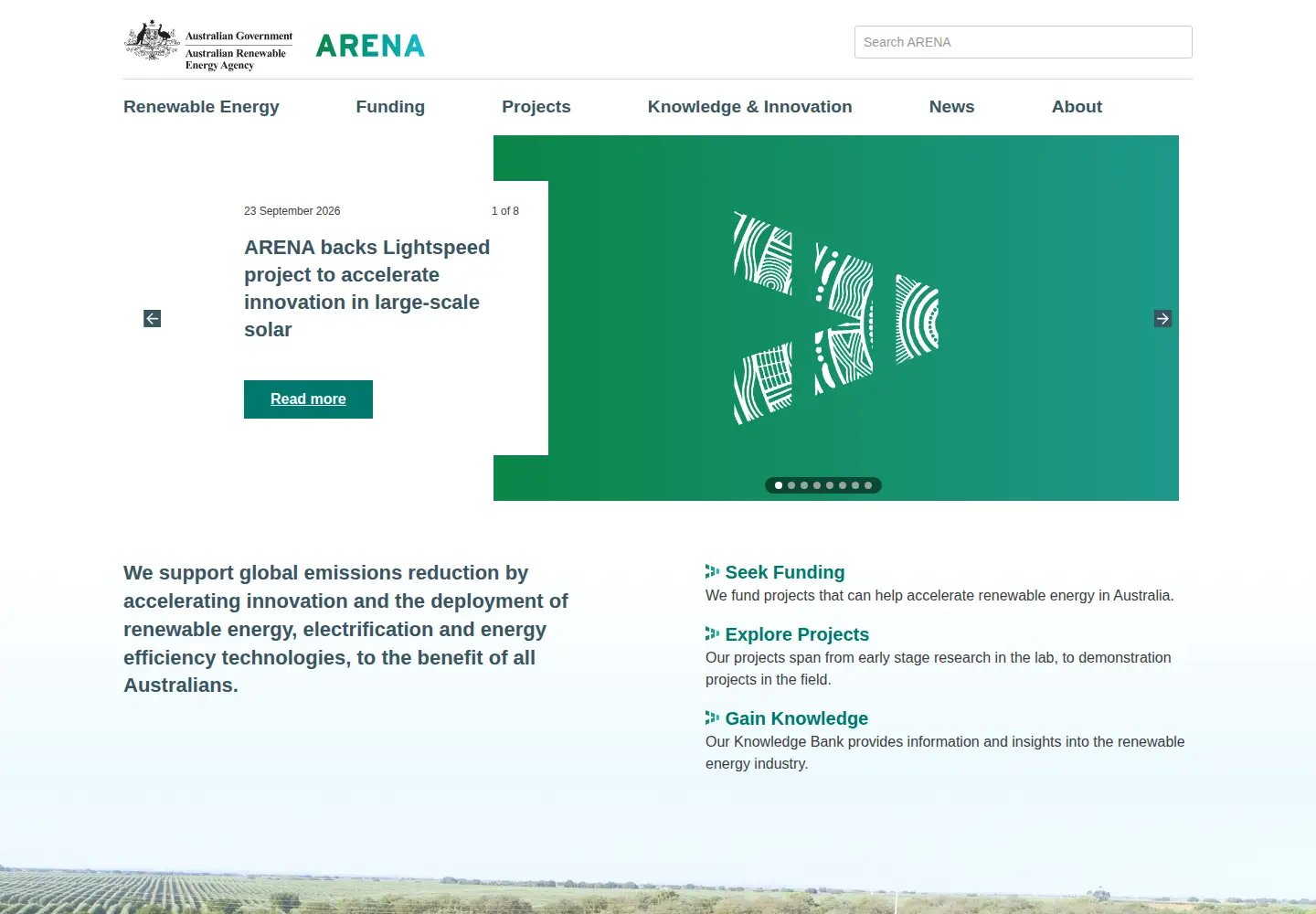 Captured homepage of arena.gov.au in the current scan