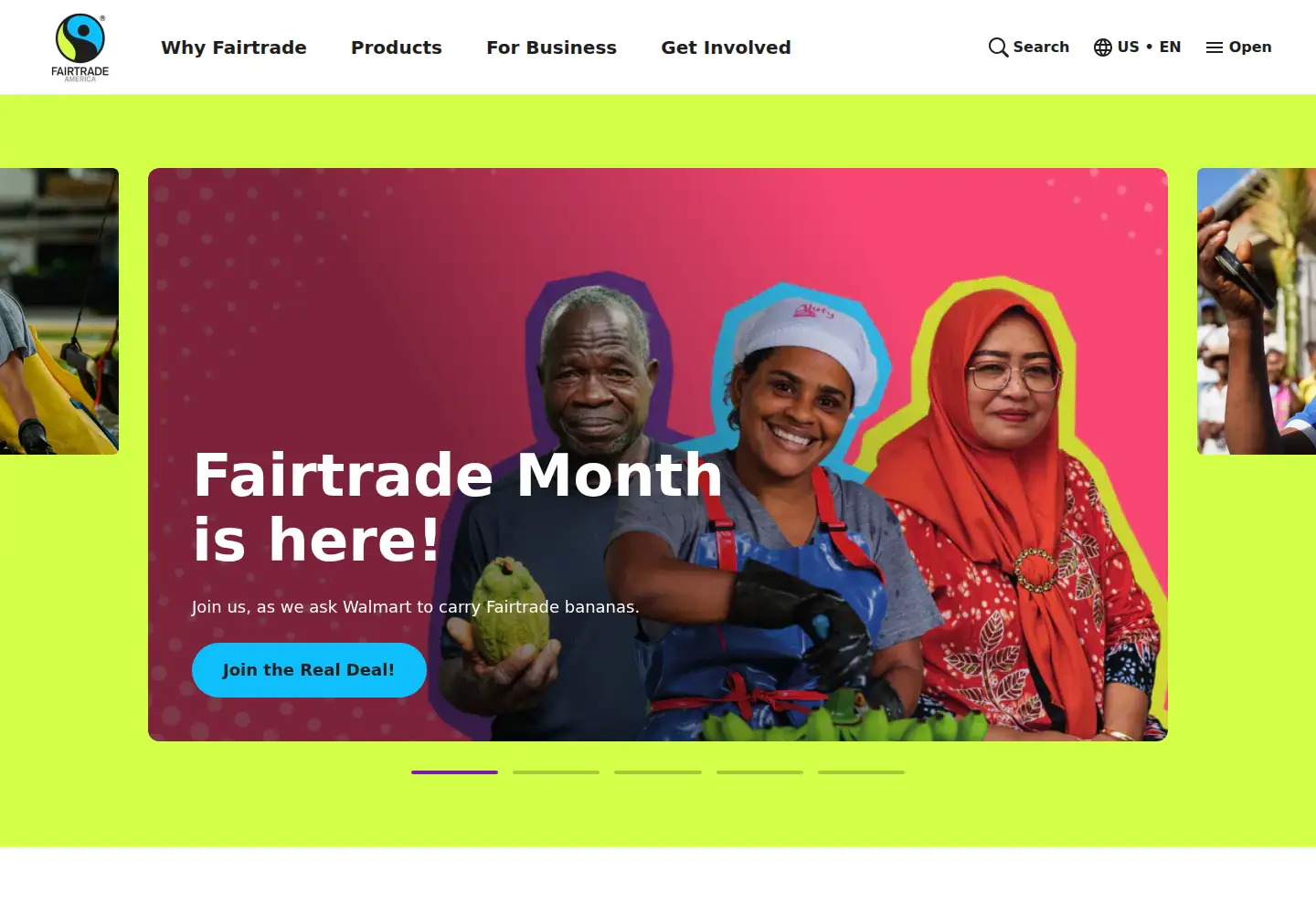 Captured homepage of fairtradeamerica.org in the current scan