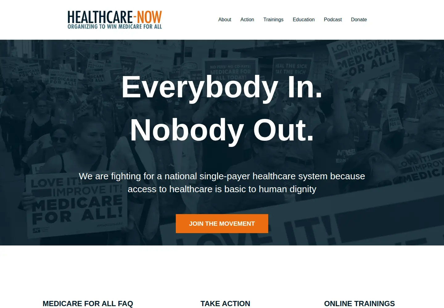 Captured homepage of healthcare-now.org in the current scan