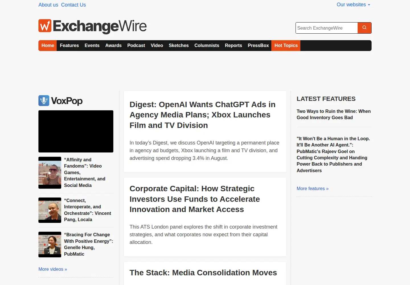 Screenshot of exchangewire.com