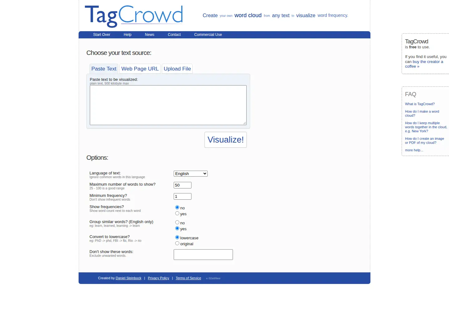 Captured homepage of tagcrowd.com in the current scan