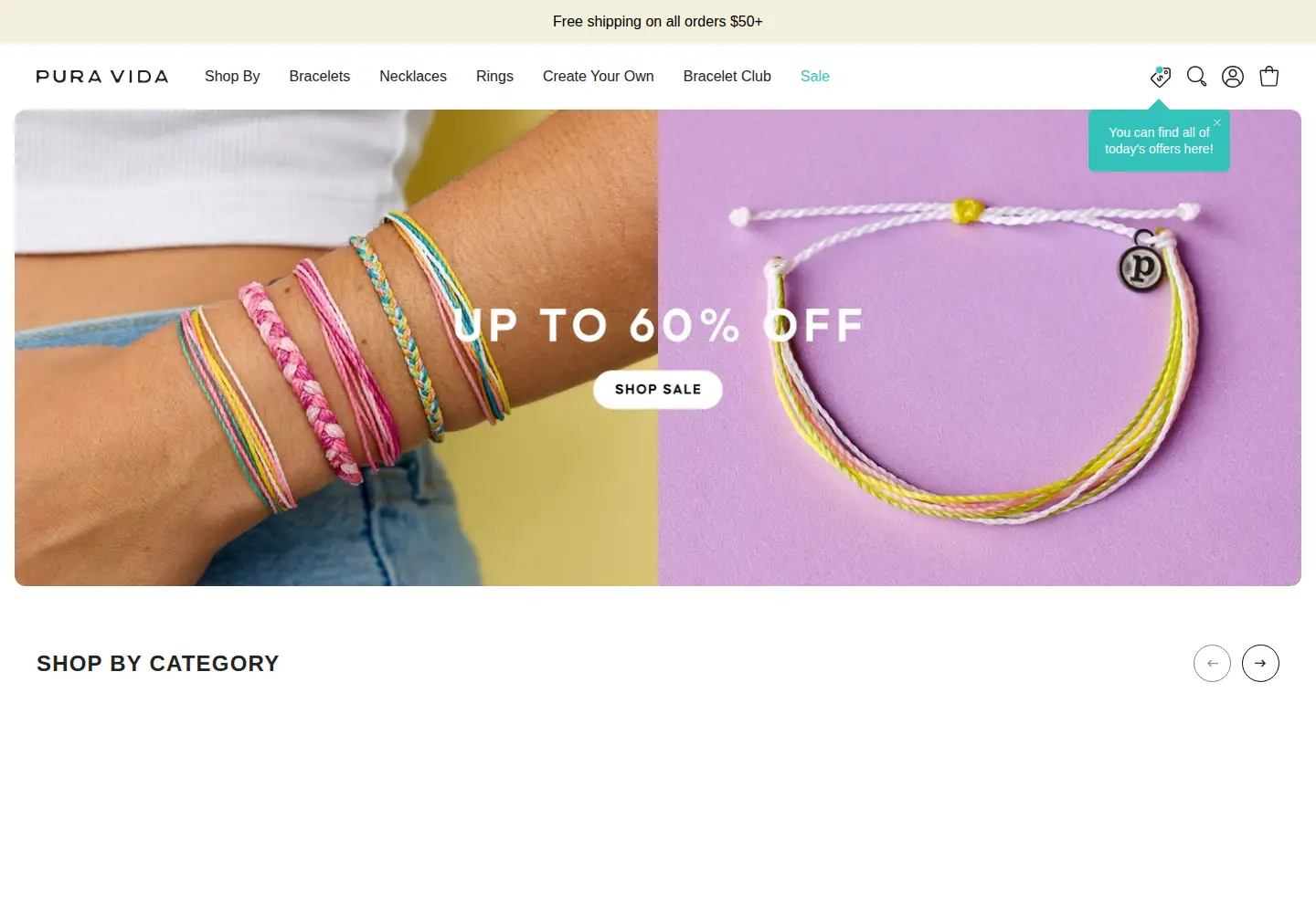 Screenshot of puravidabracelets.com