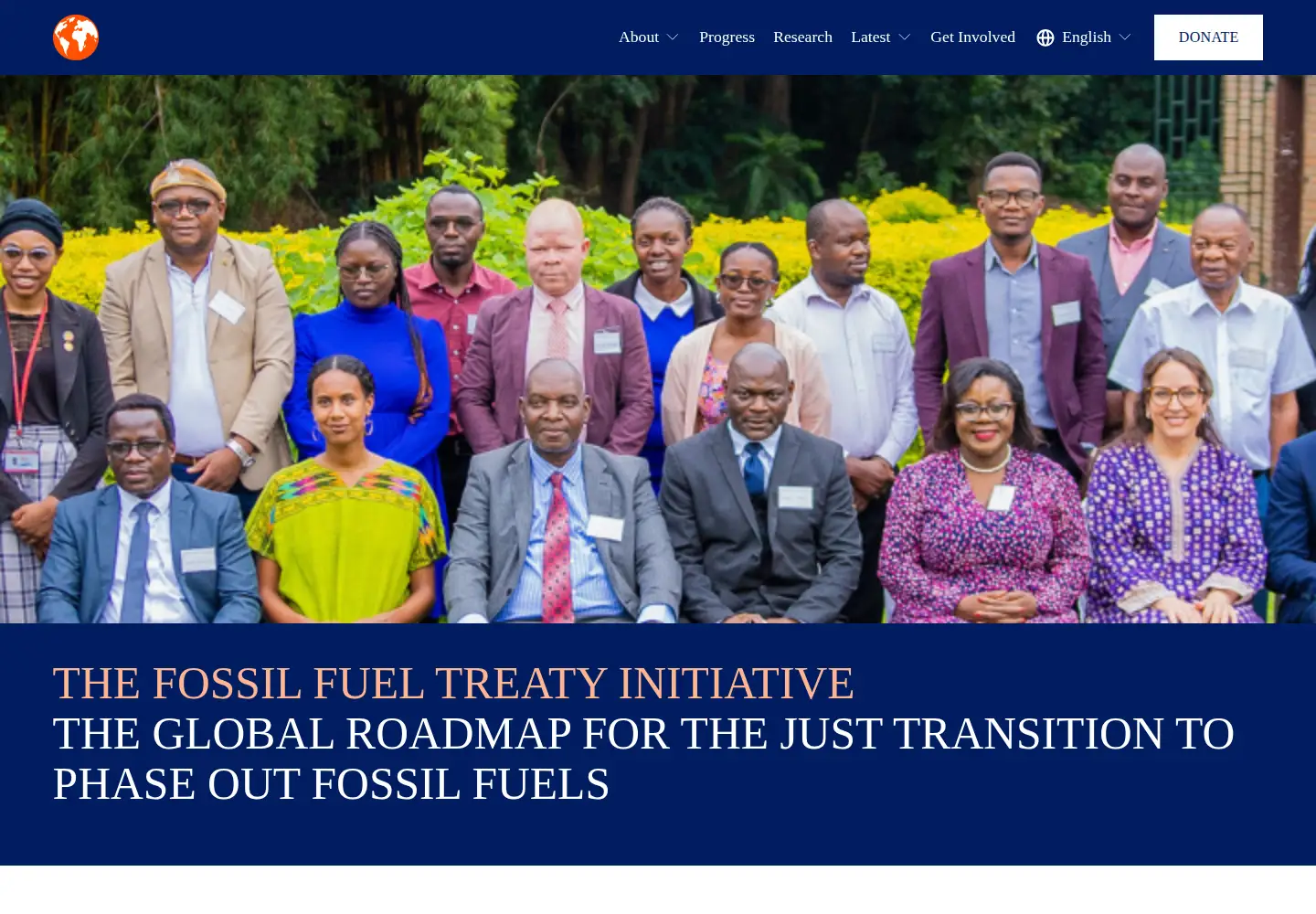 Captured homepage of fossilfueltreaty.org in the current scan