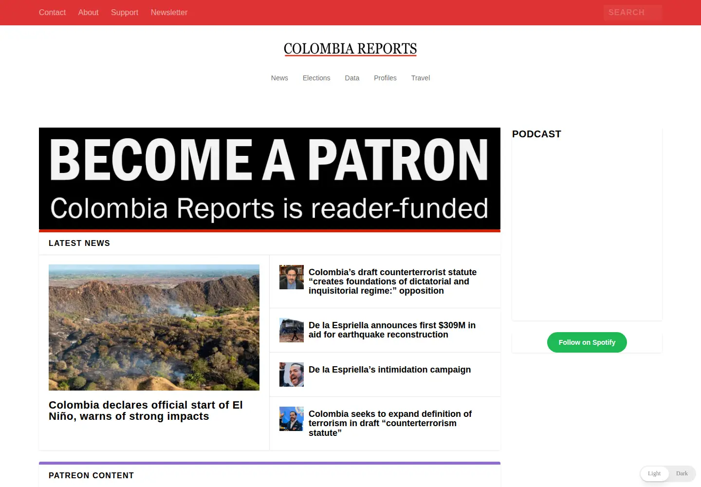 Captured homepage of colombiareports.com in the current scan