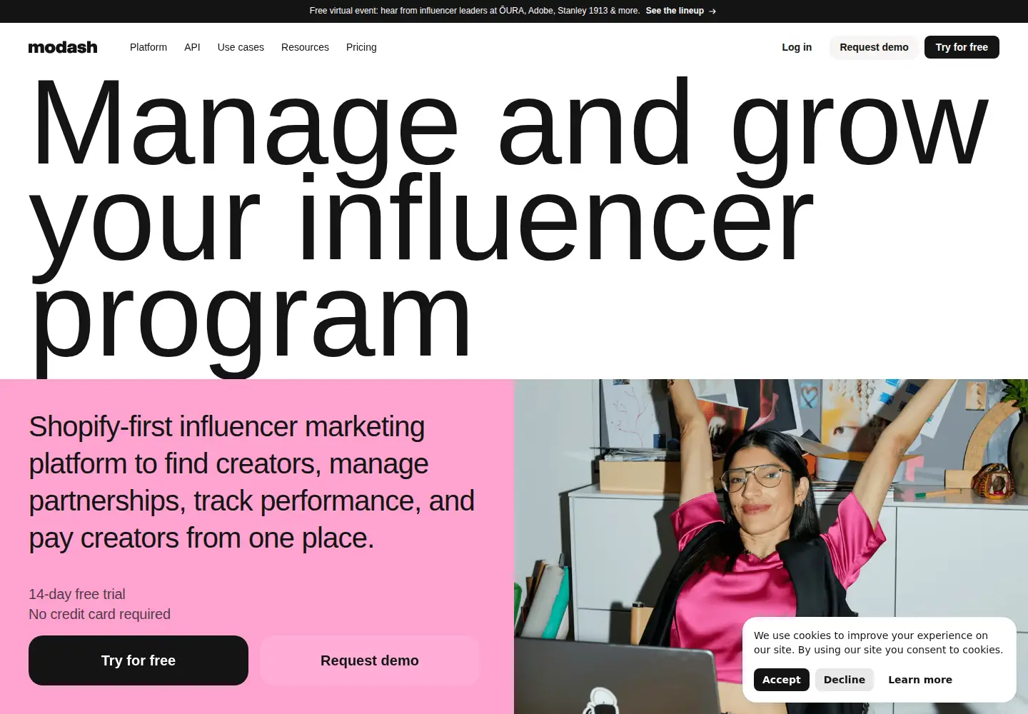 Captured homepage of modash.io in the current scan