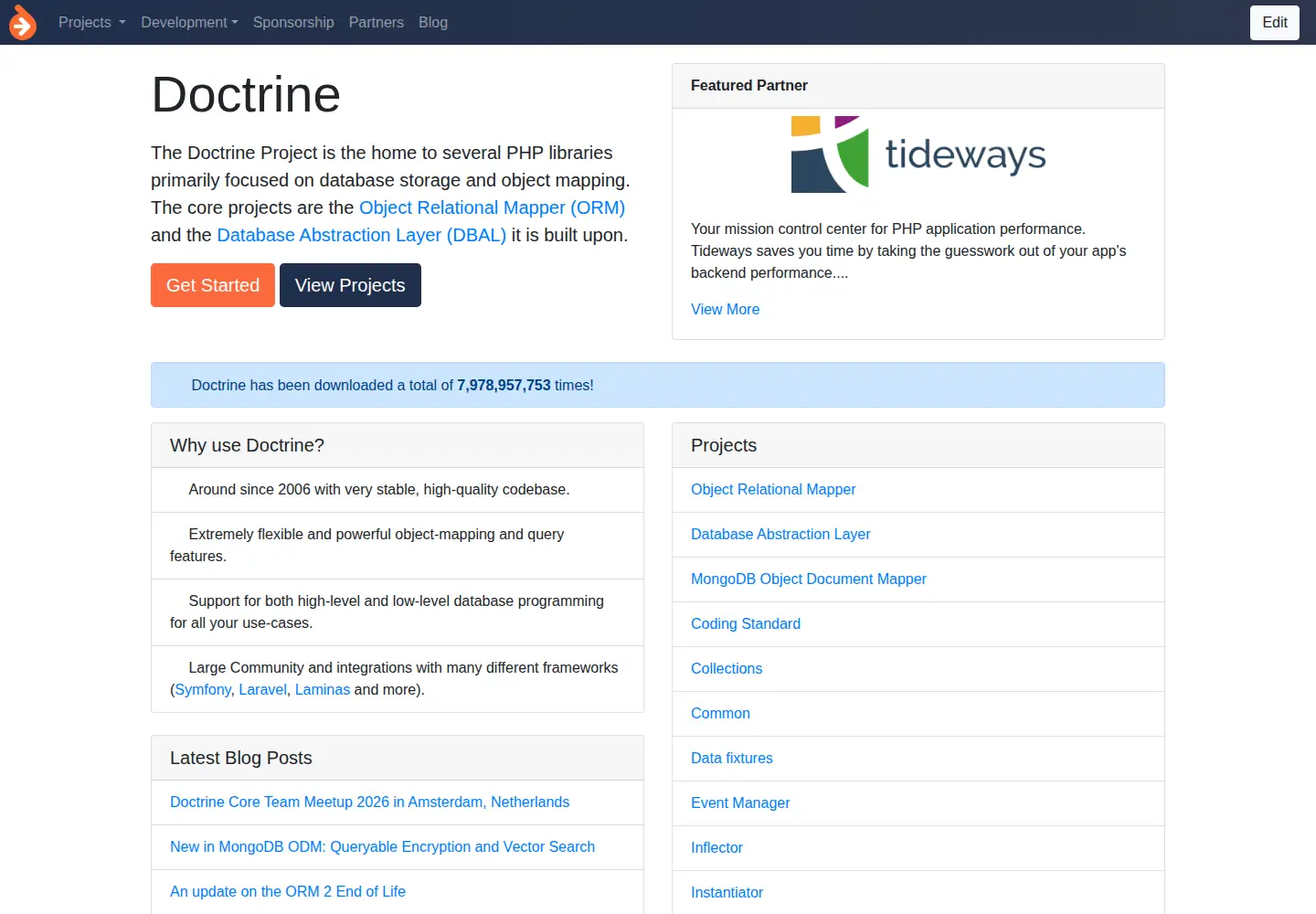 Screenshot of doctrine-project.org