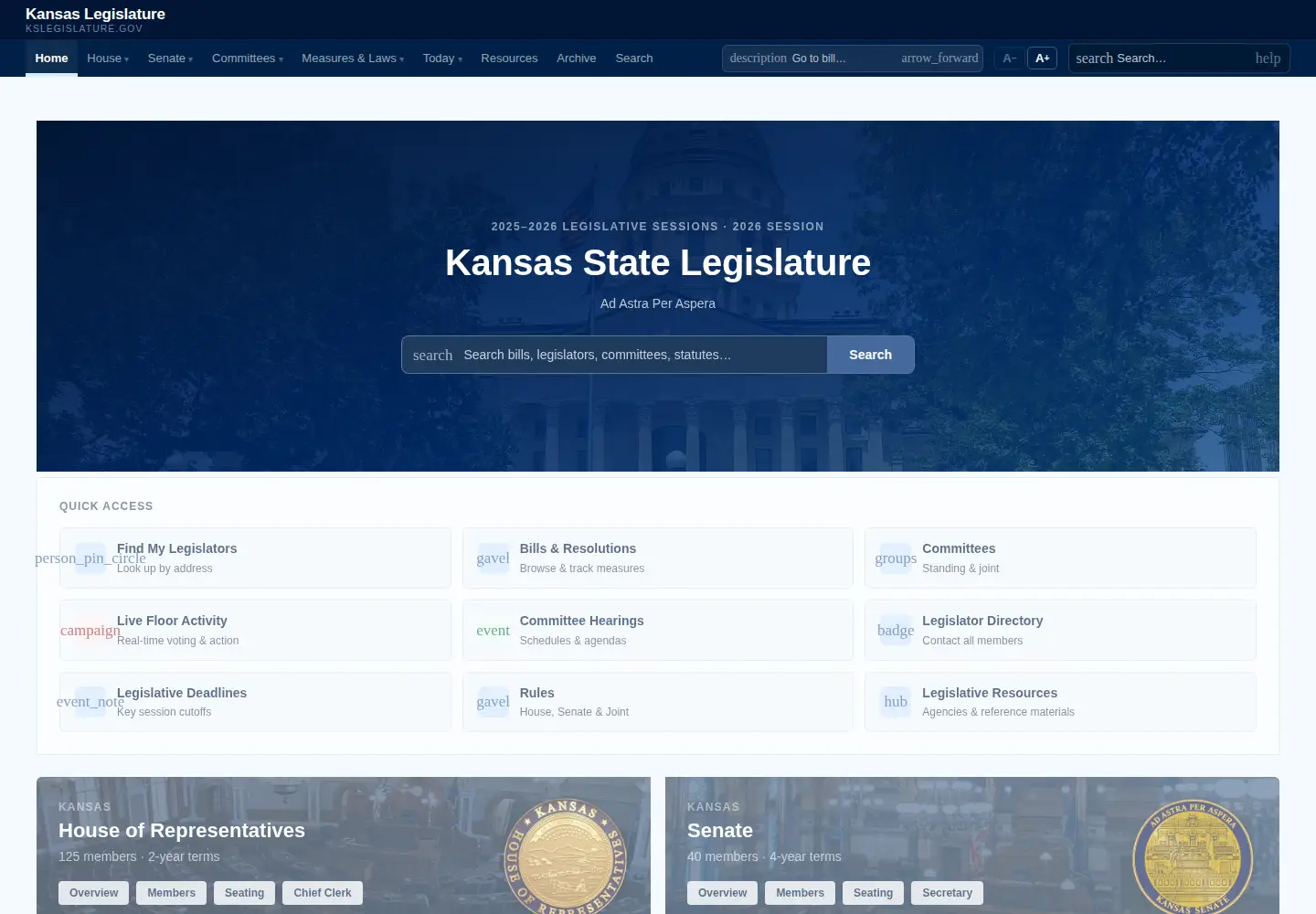 Captured homepage of kslegislature.org in the current scan