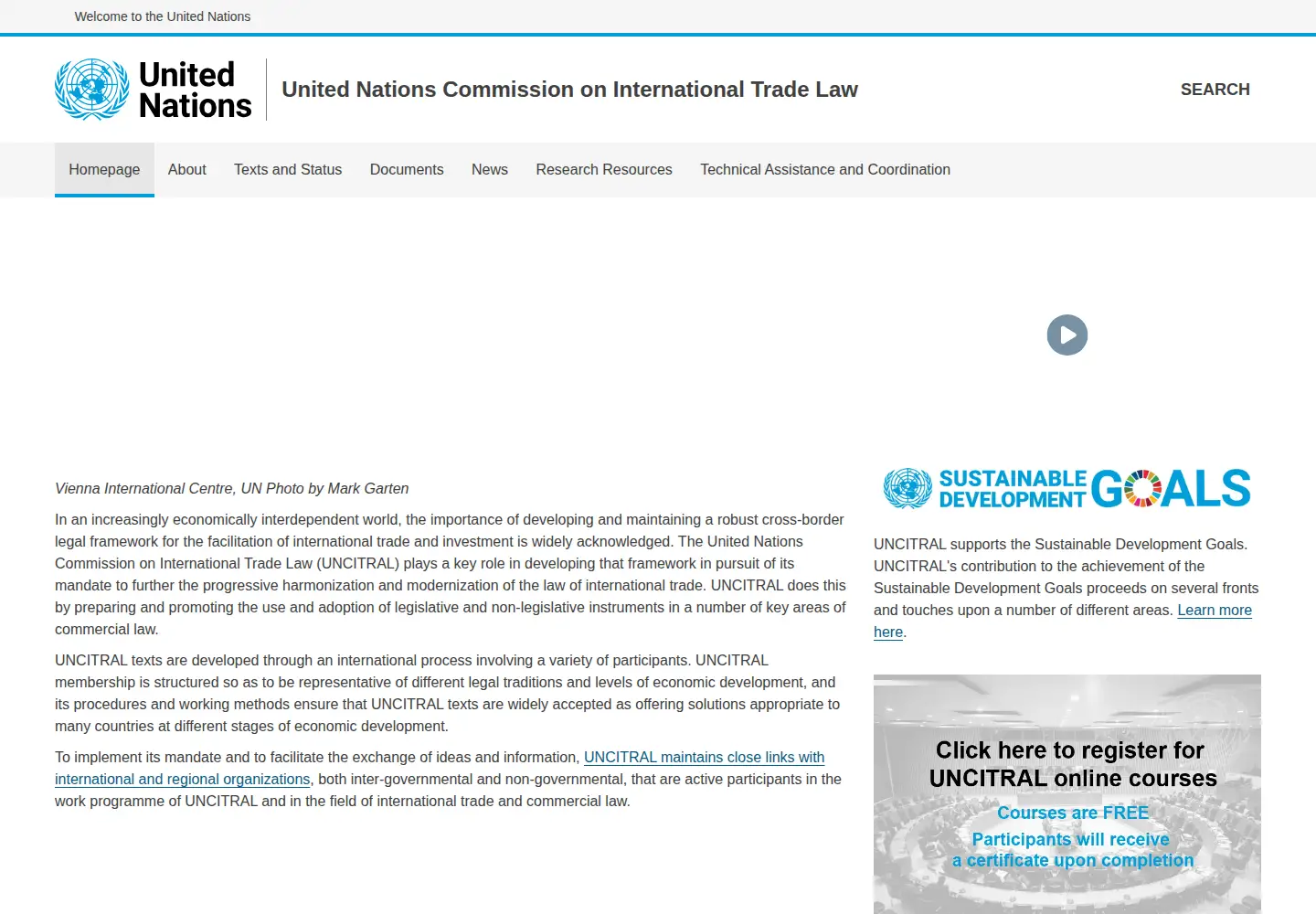 Captured homepage of uncitral.org in the current scan