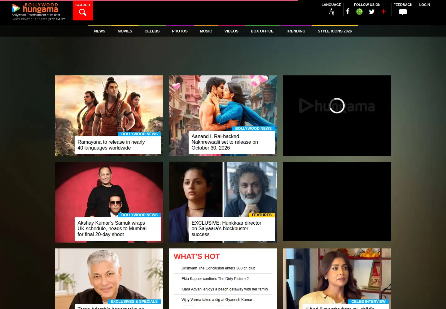 Screenshot of bollywoodhungama.com