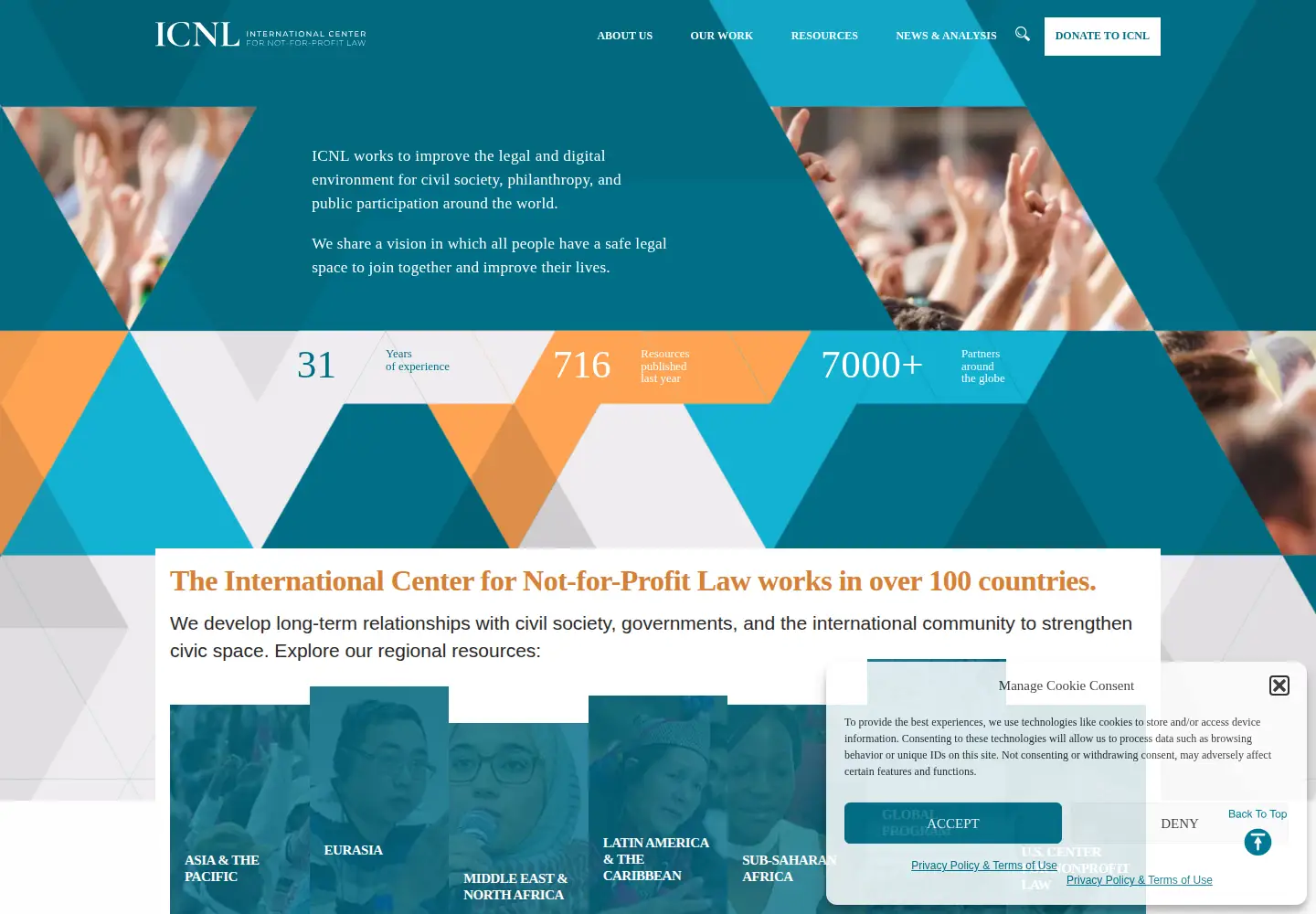 Captured homepage of icnl.org in the current scan