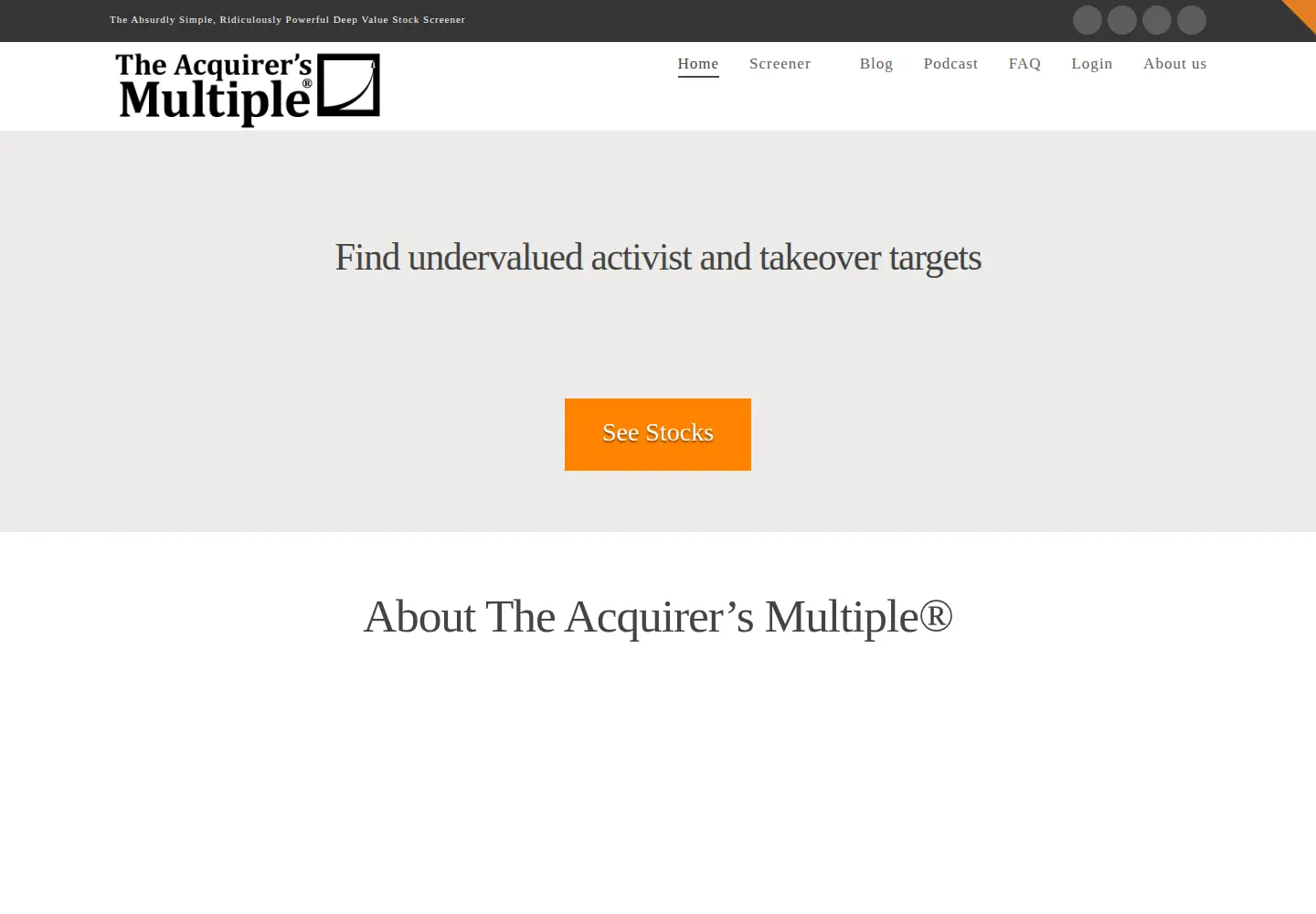 Screenshot of acquirersmultiple.com