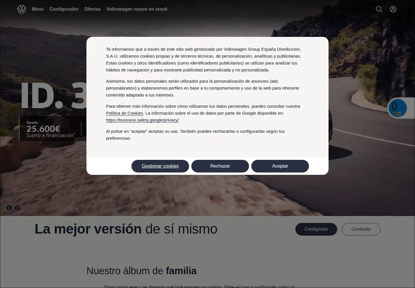 Screenshot of volkswagen.es