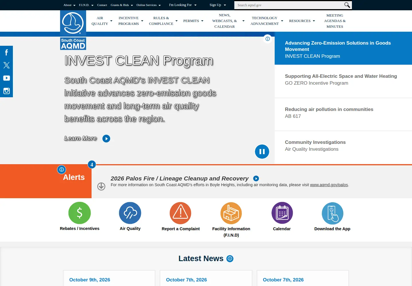 Captured homepage of aqmd.gov in the current scan
