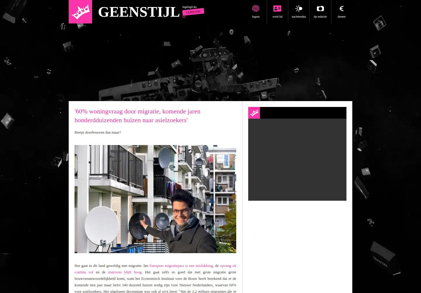 Captured homepage of geenstijl.nl in the current scan