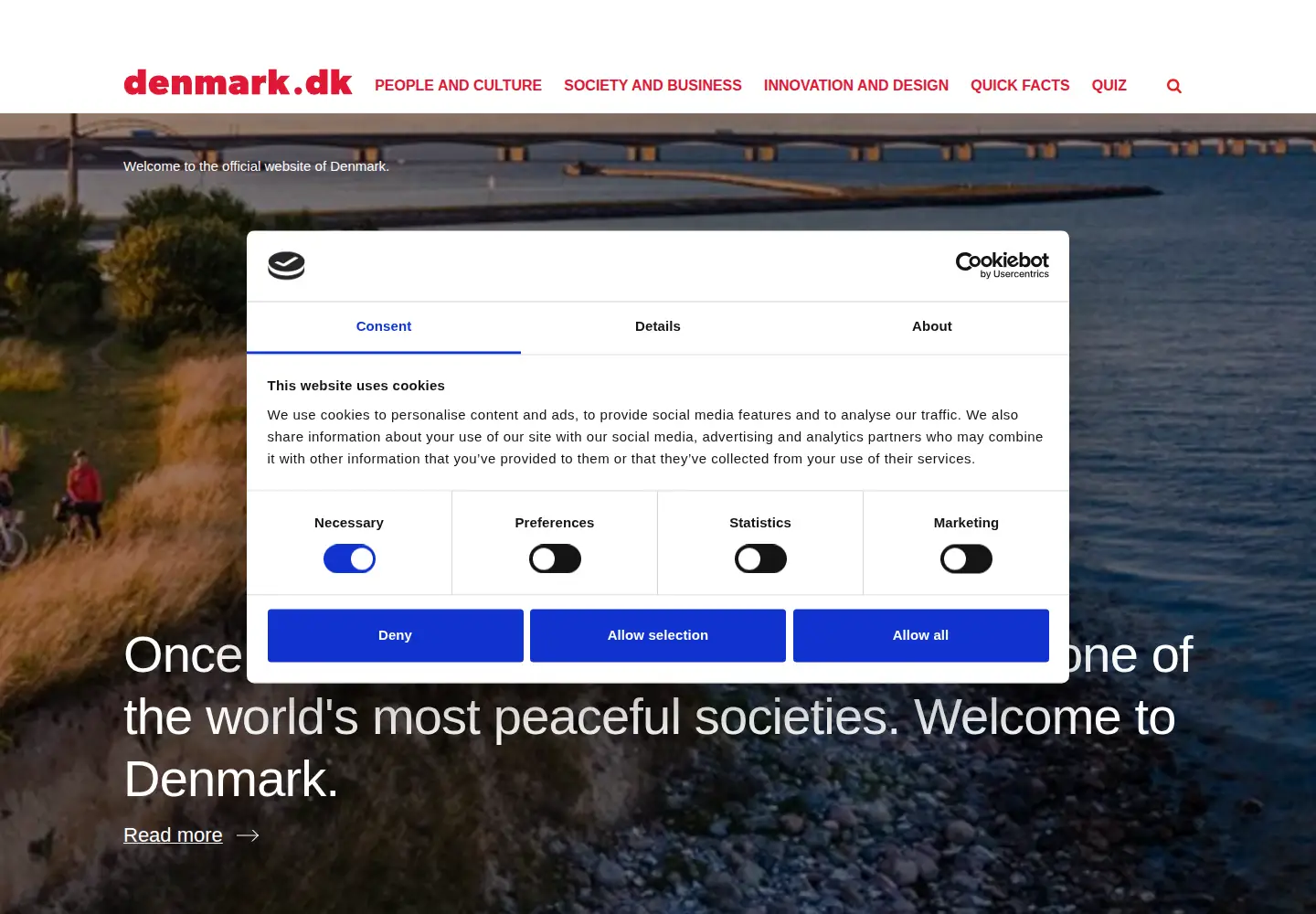 Captured homepage of denmark.dk in the current scan