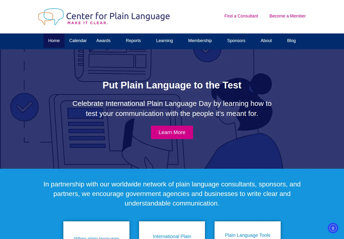 Captured homepage of centerforplainlanguage.org in the current scan
