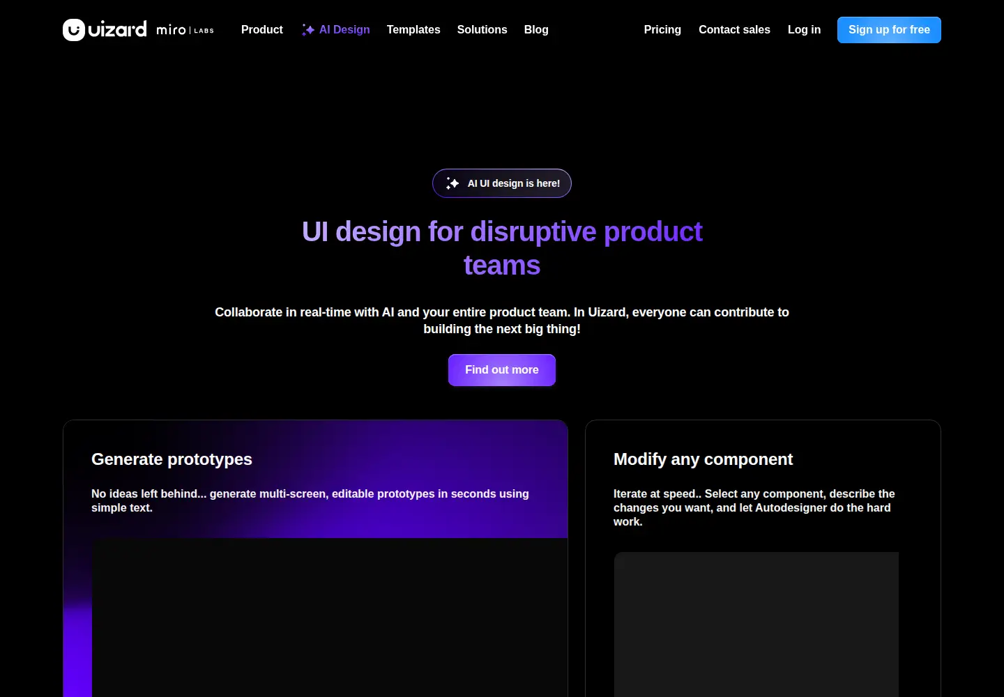 Captured homepage of uizard.io in the current scan