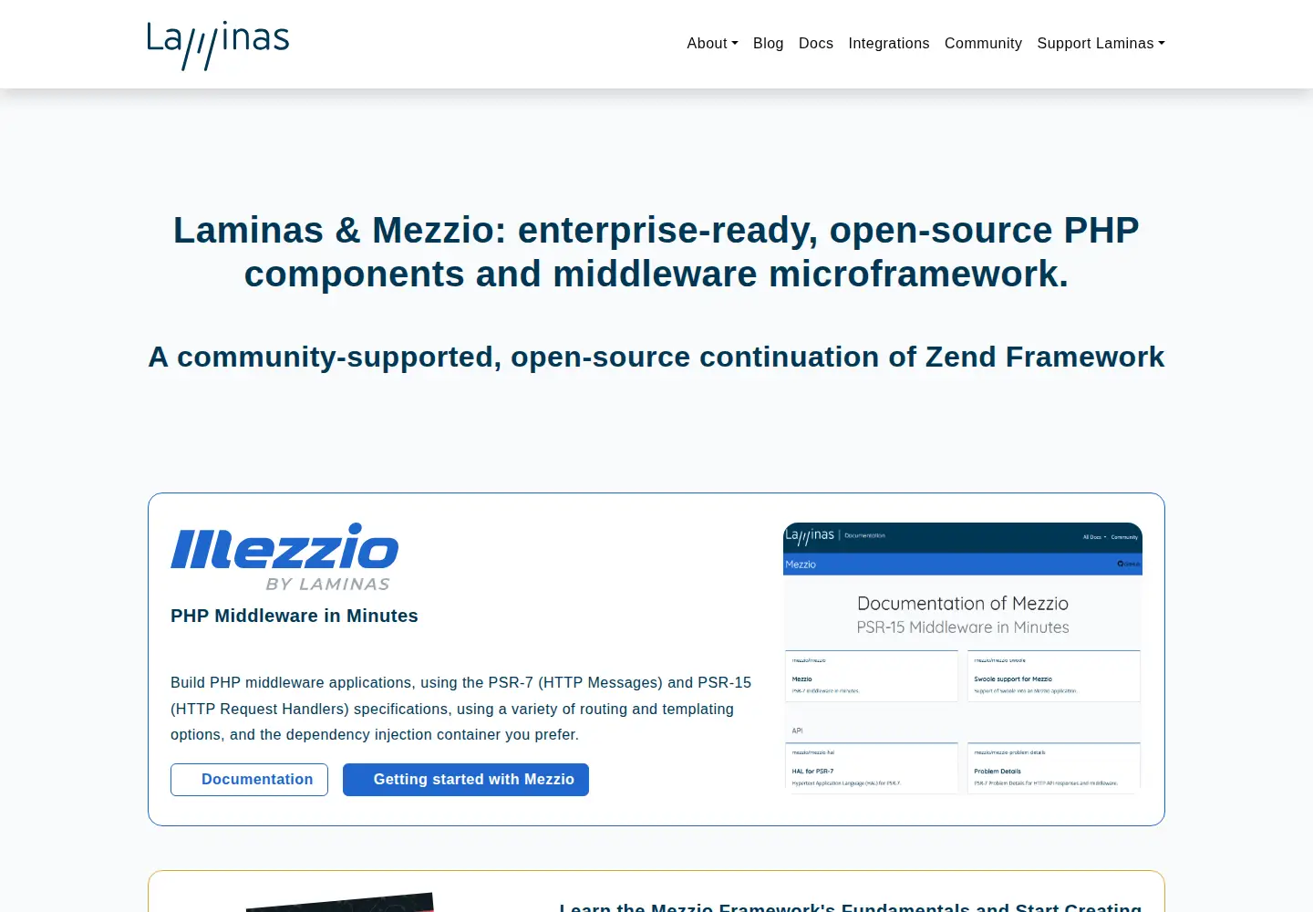 Captured homepage of getlaminas.org in the current scan