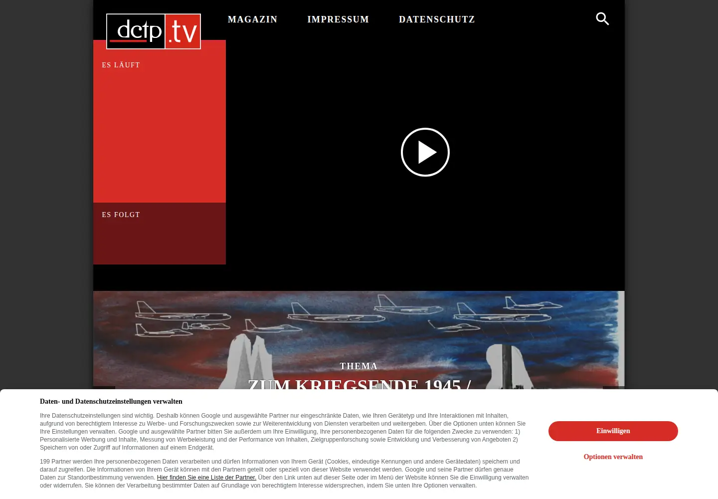 Captured homepage of dctp.tv in the current scan