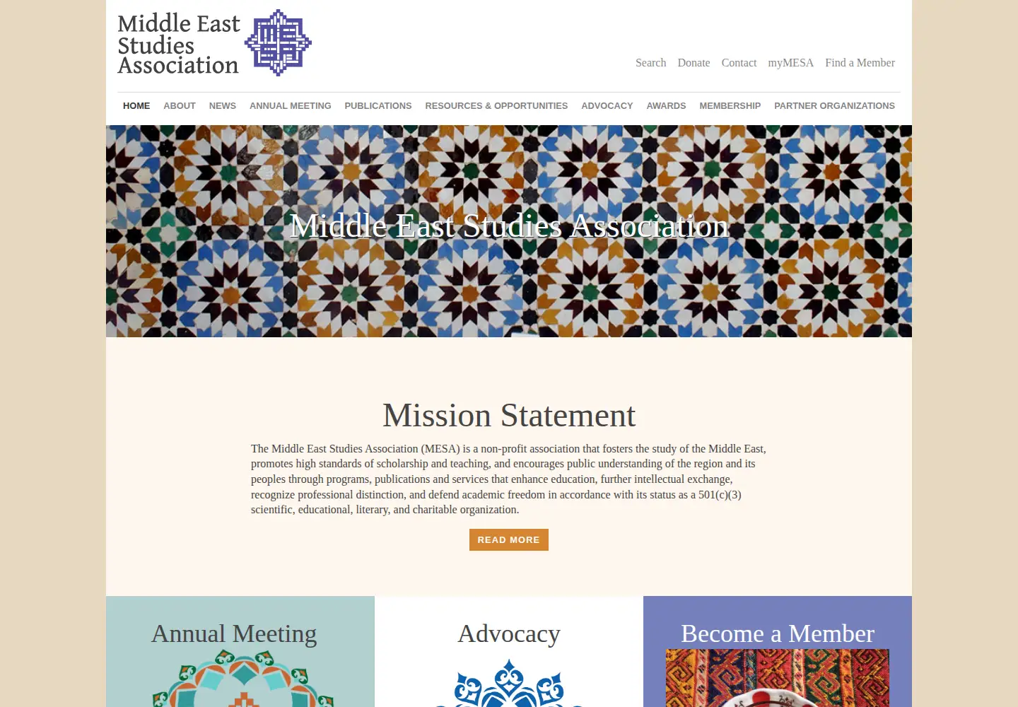 Captured homepage of mesana.org in the current scan