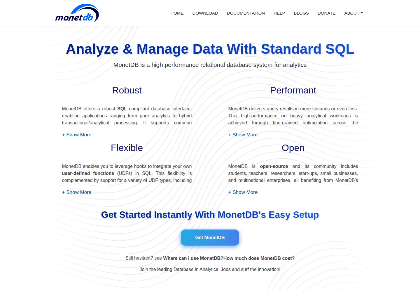 Screenshot of monetdb.org